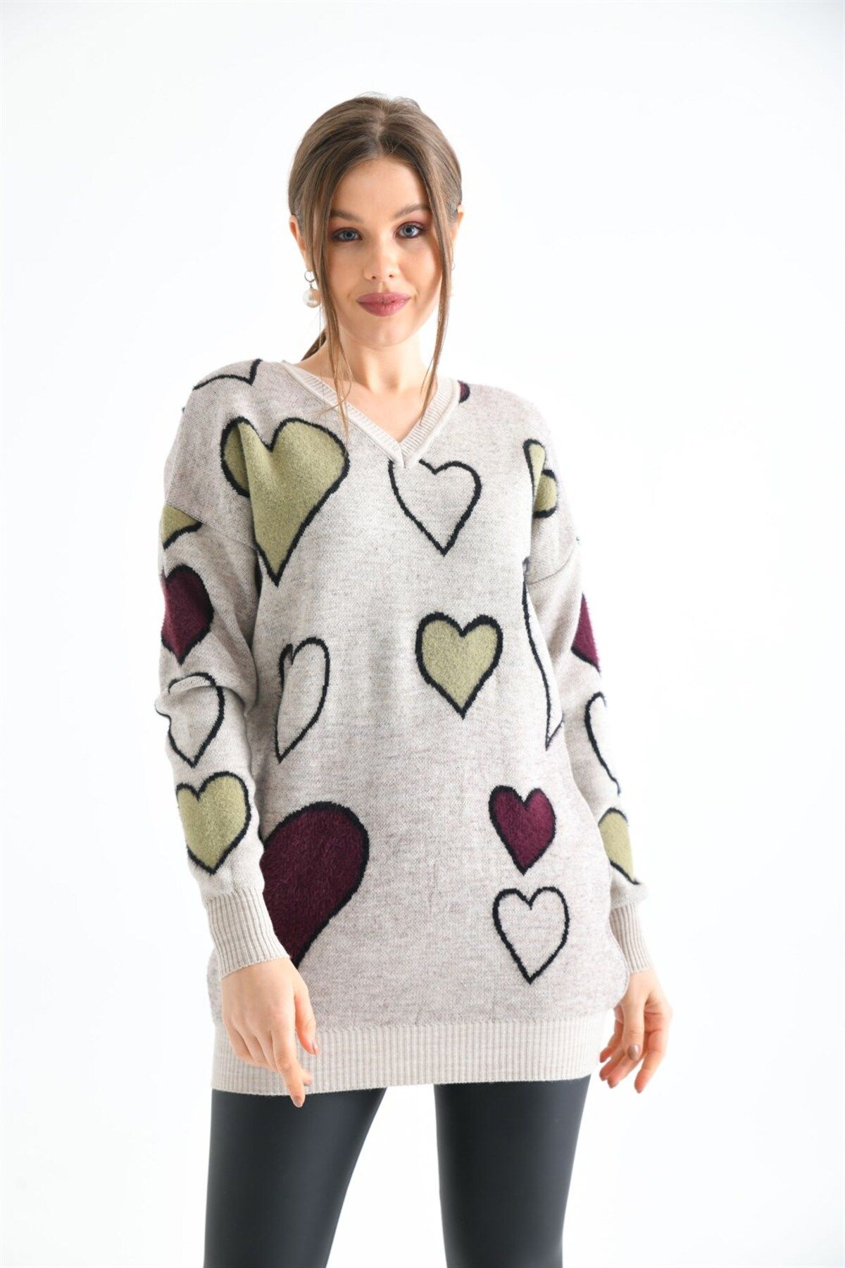 FTZ WOMEN Kadın Kalp Desenli Tunik Taş 20098