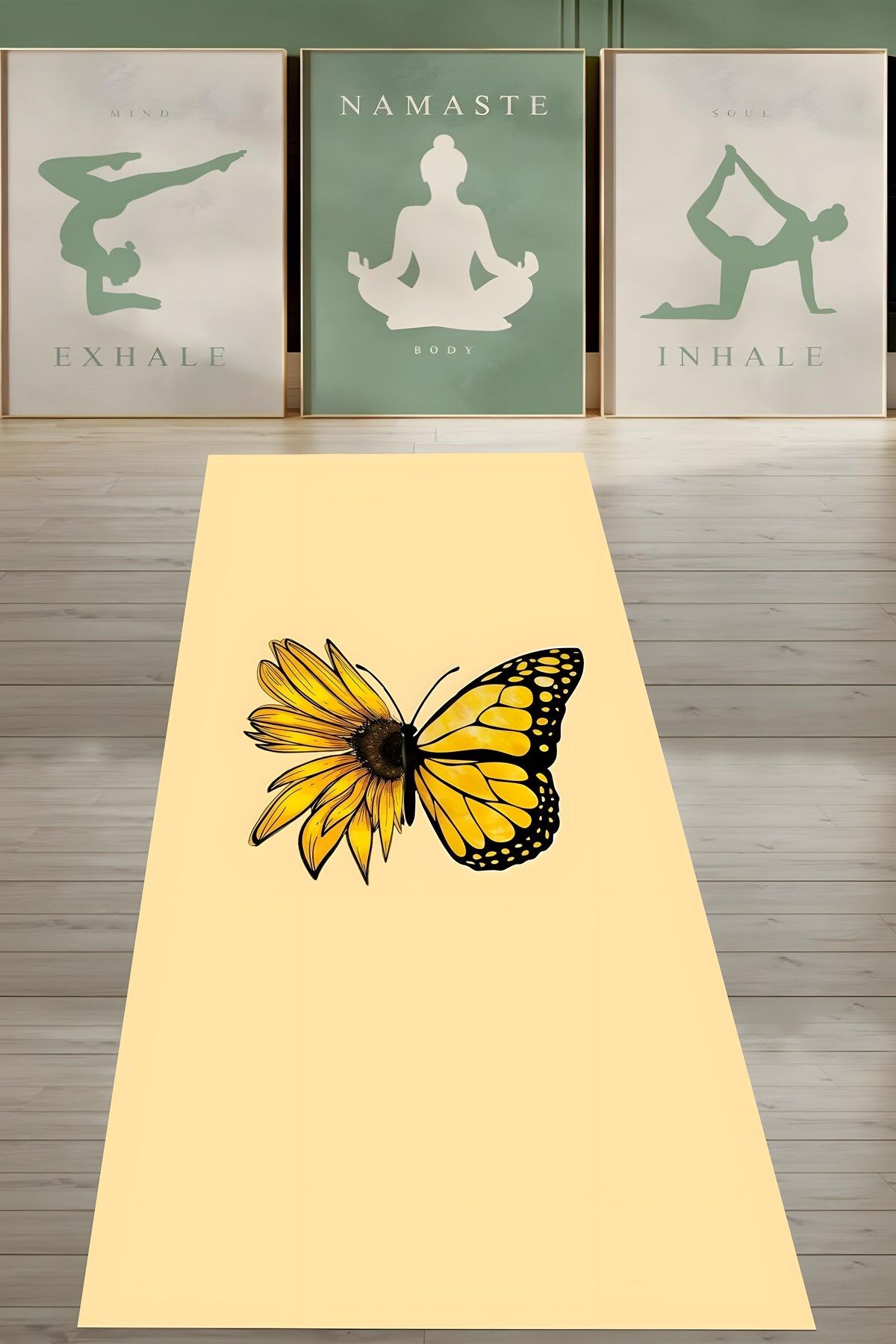 on the clouds Minimal Kelebek Ayçiçeği Desenli Yıkanabilir Kaymaz Taban Leke Tutmaz Yoga Matı Pilates Minderi
