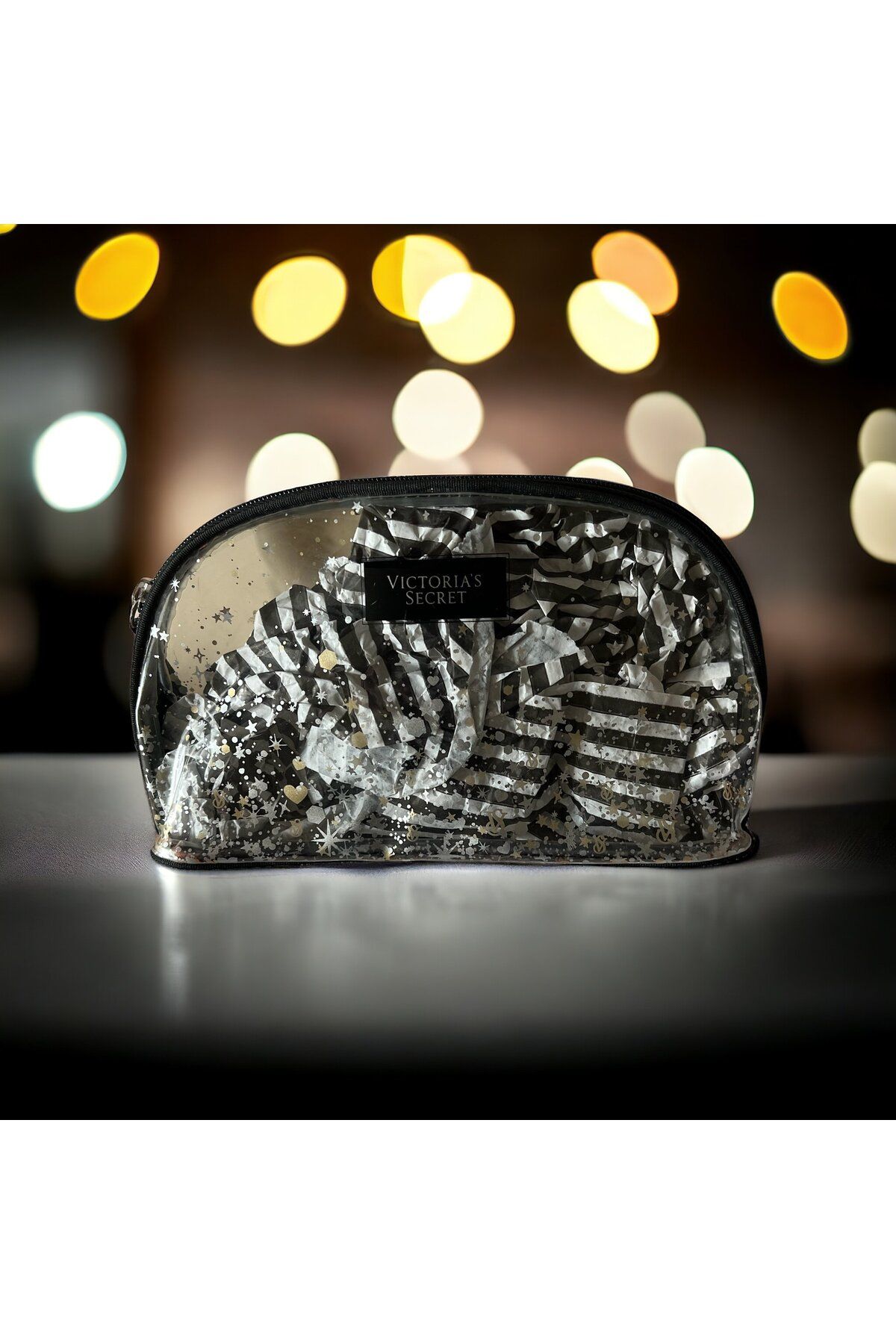 Victoria's Secret şeffaf yıldızlı makyaj çantası gnişlik-24-derinlik-15cm VİNTAGE
