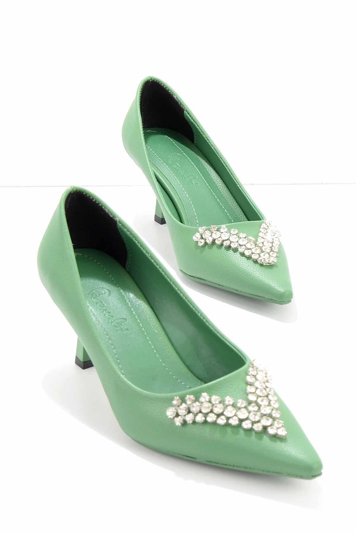 Bambi Yeşil Kadın Klasik Topuklu Ayakkabı K01840062009
