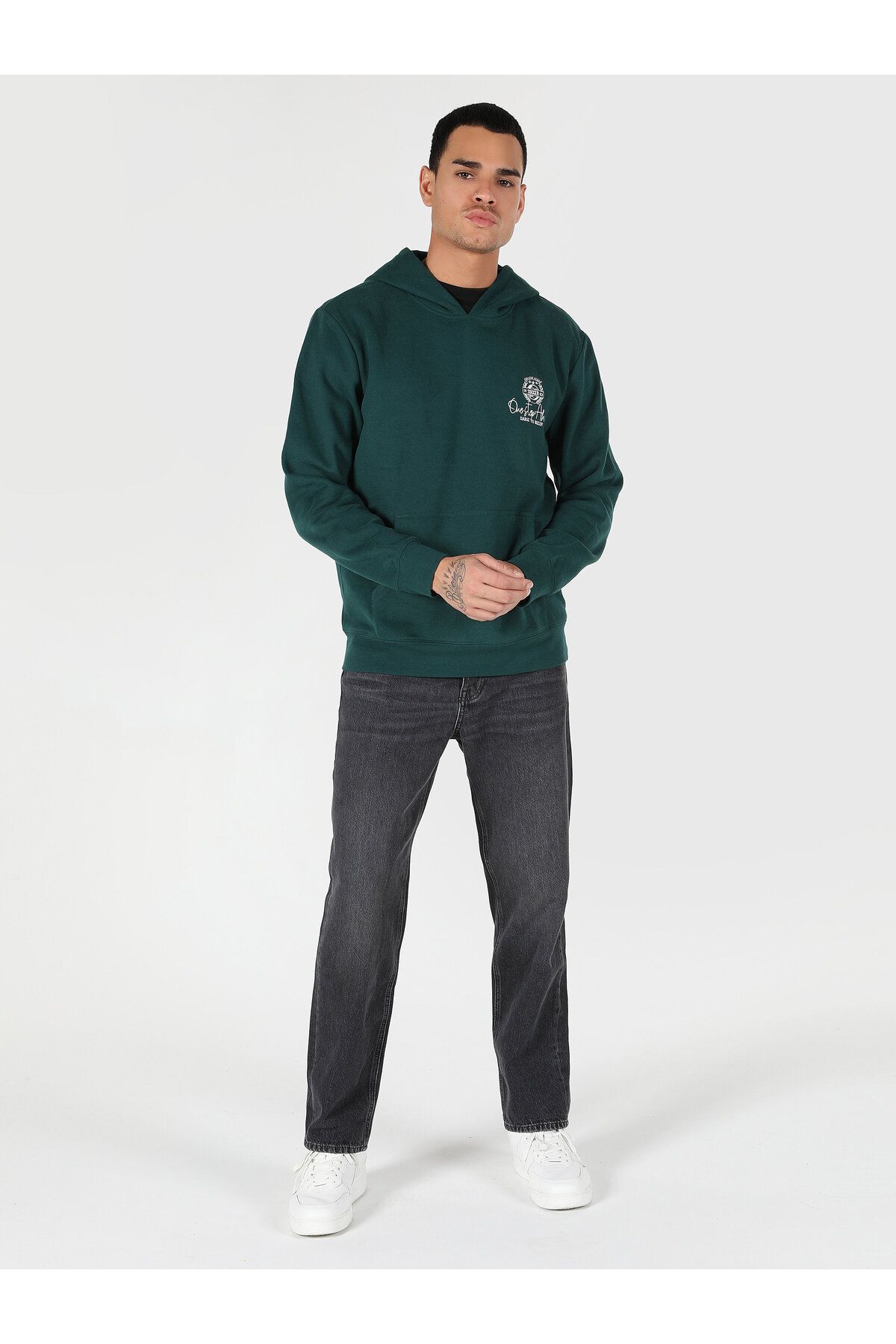 Colin’s Regular Fit Baskılı Kapüşonlu Yeşil Erkek Sweatshirt Cl1061754