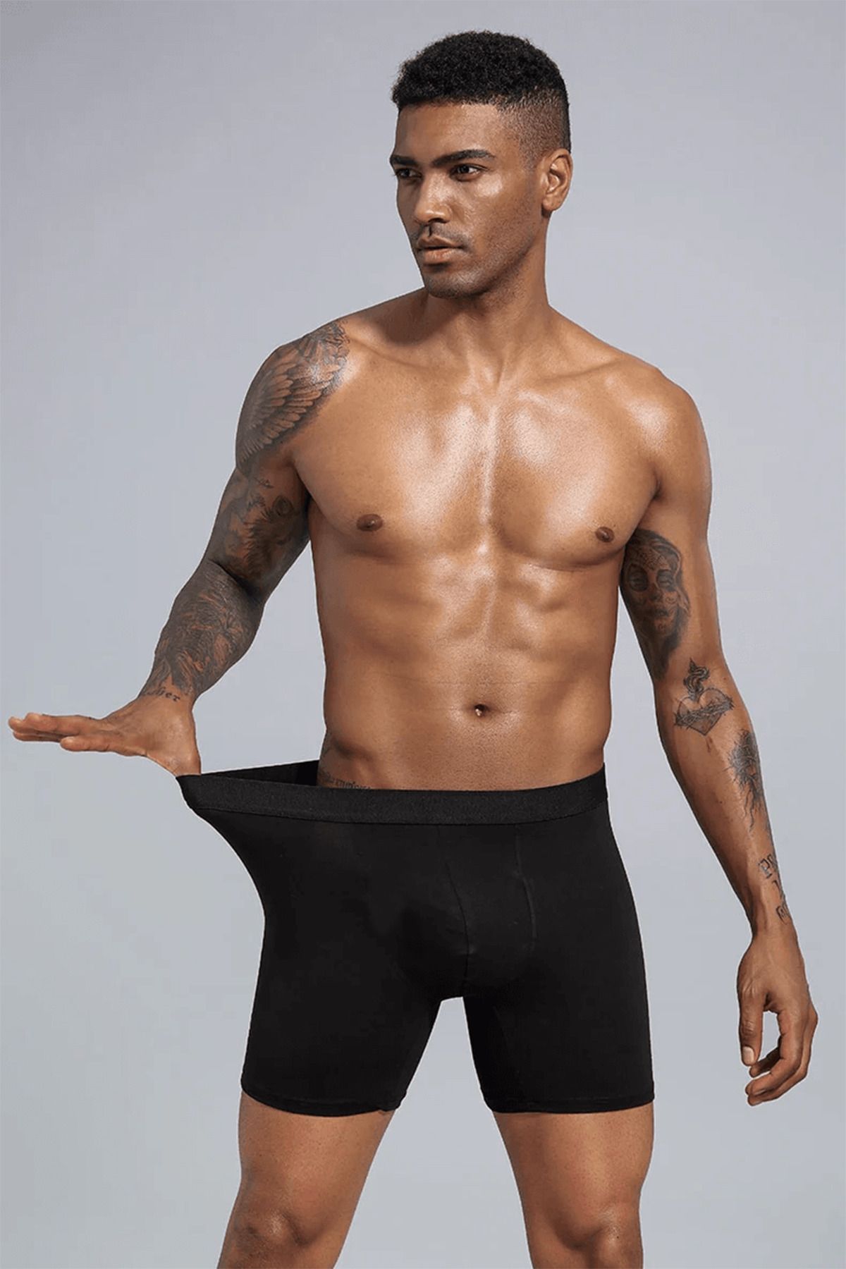 CNT Erkek Esnek Kumaş Siyah Boxer Pamuk Terletmez Katlanmayan Uzun Paça Boyu