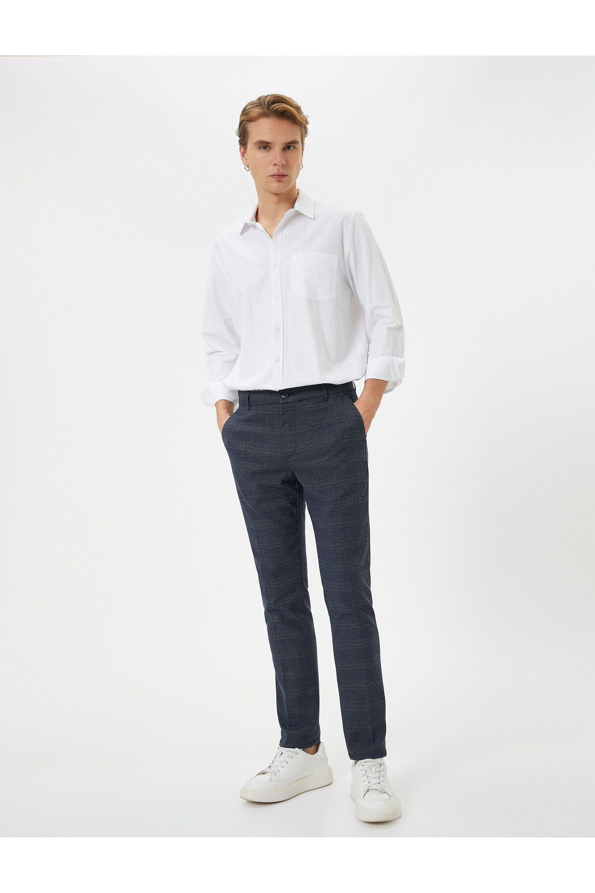 Koton Kumaş Pantolon Desenli Slim Fit Düğmeli Cep Detaylı