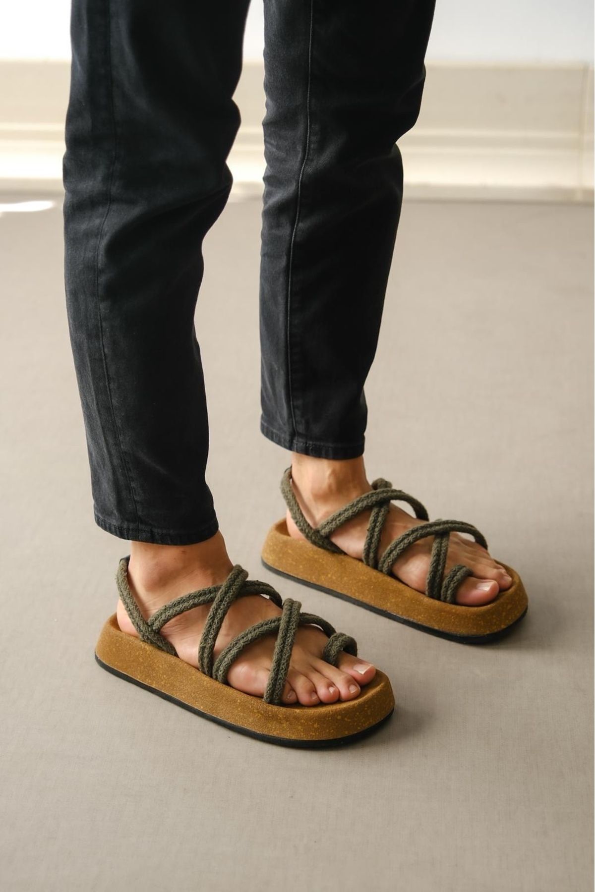 Genel Markalar Lisinya946 Erkek Bodrum İp Halat Haki Günlük Sandalet