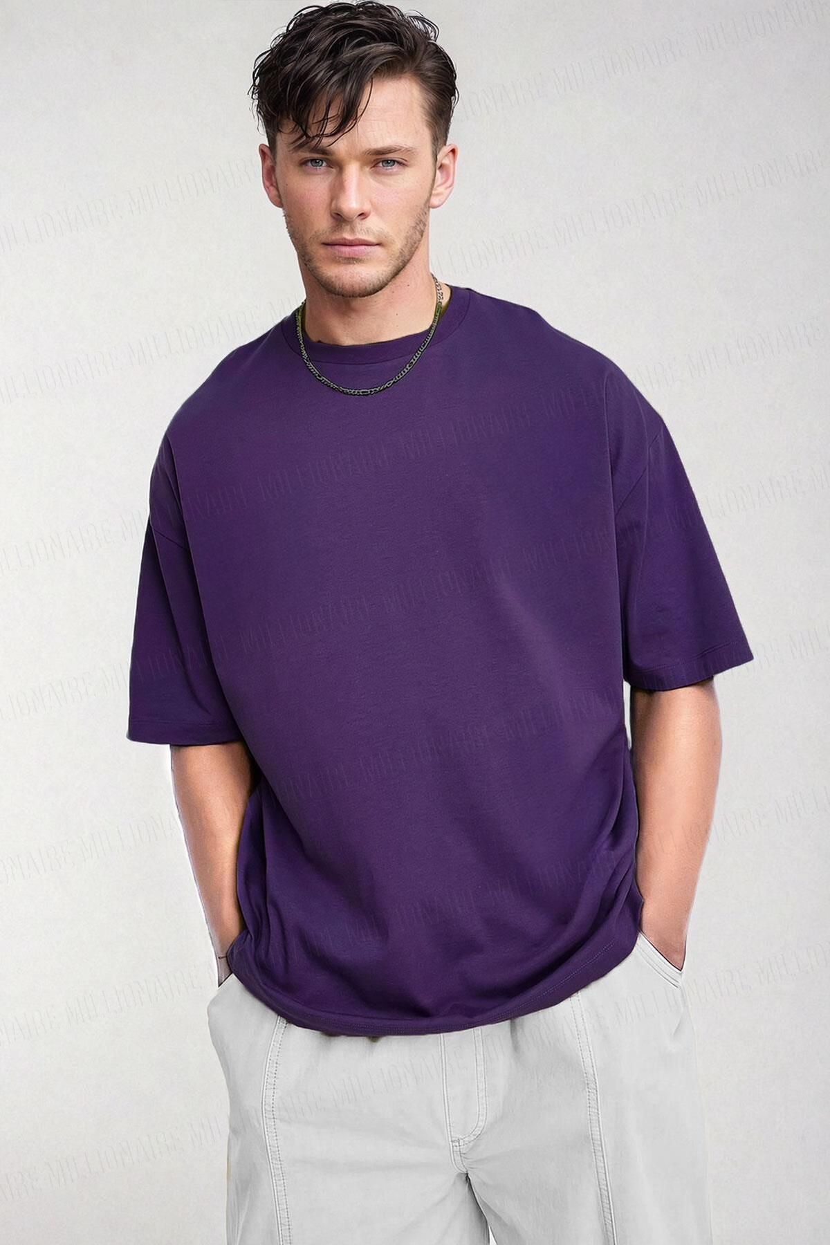 Teenage Millionaire Erkek Mor Basic Düz Baskısız Oversize Salas Boyfriend T-Shirt