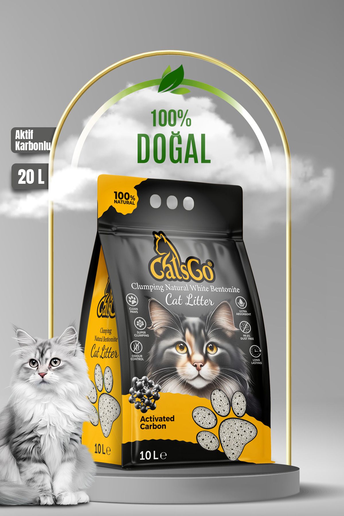 CatsGo Cat’s Go Aktif Karbonlu Premium Organik Kedi Kumu 10 Lt 2 Adet