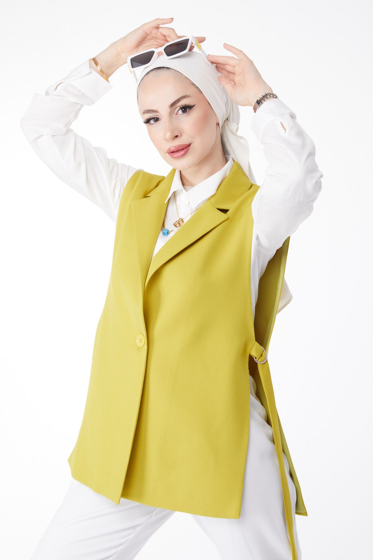 TOFİSA Düz Ceket Yaka Kadın Yeşil Sıfır Kol Blazer Ceket - 25033