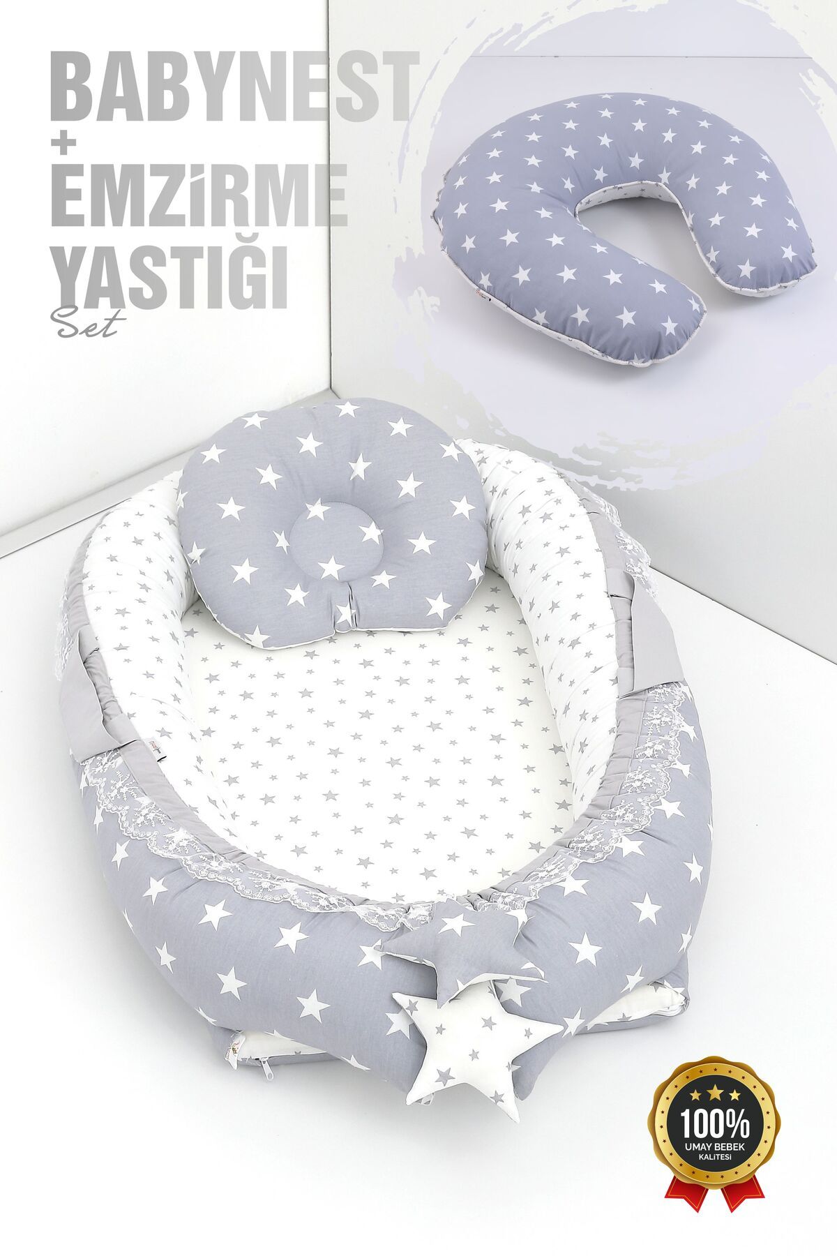 Umaybebek Babynest Bebek Uyku Yatağı 0-2 Yaş + Emzirme Yastığı 60x60 cm