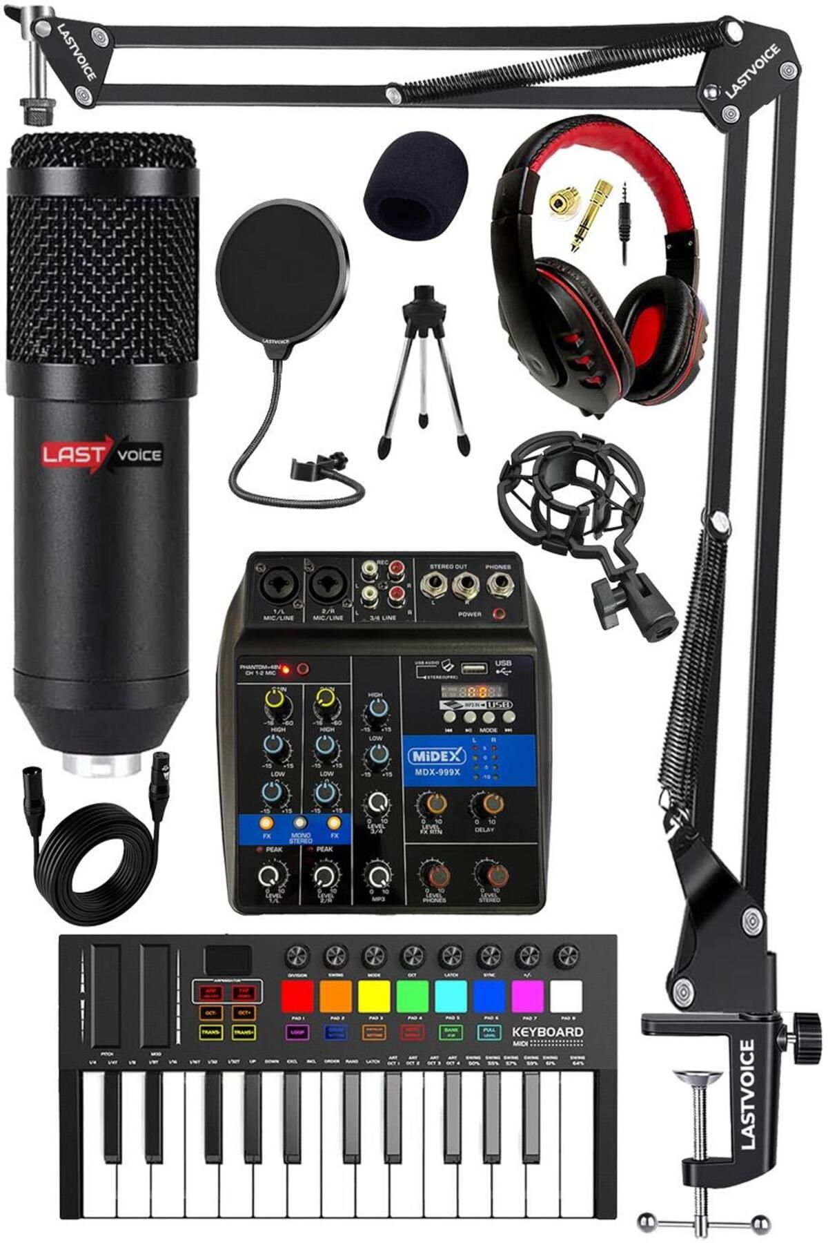 Lastvoice Stüdyo Ekipmanları Midi Live Paket-1 Ses Kartlı Mikser Midi Klavye Bm800 Mikrofon Kulaklık