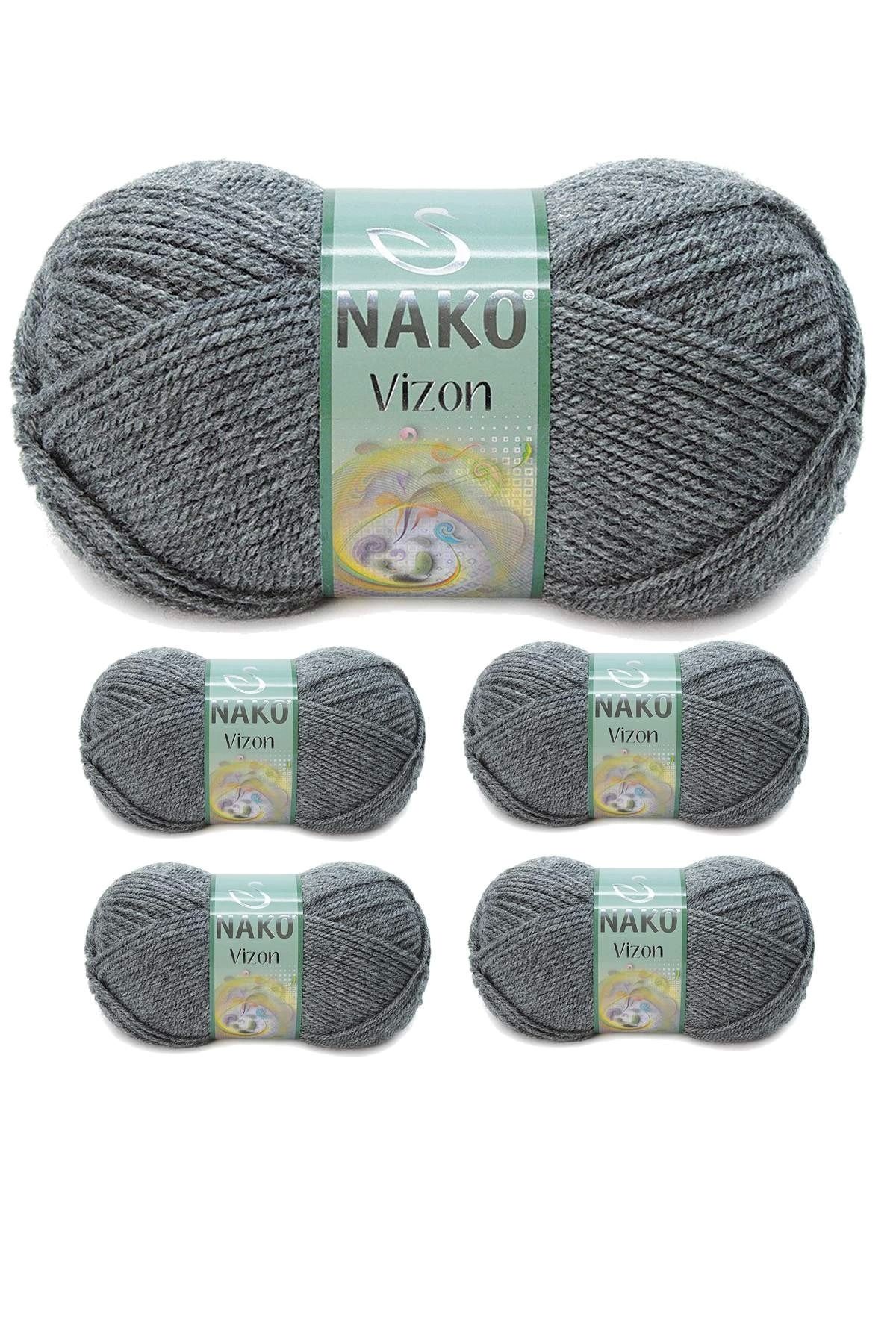Nako 5 Adet Vizon Premium Akrilik El Örgü Ipi Yünü Renk No:193 Loş Gri