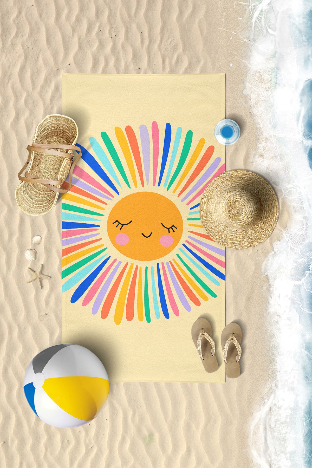 VevienHome Happy Sun Dijital Baskılı 60x130 Cm Çocuk Plaj Havlusu