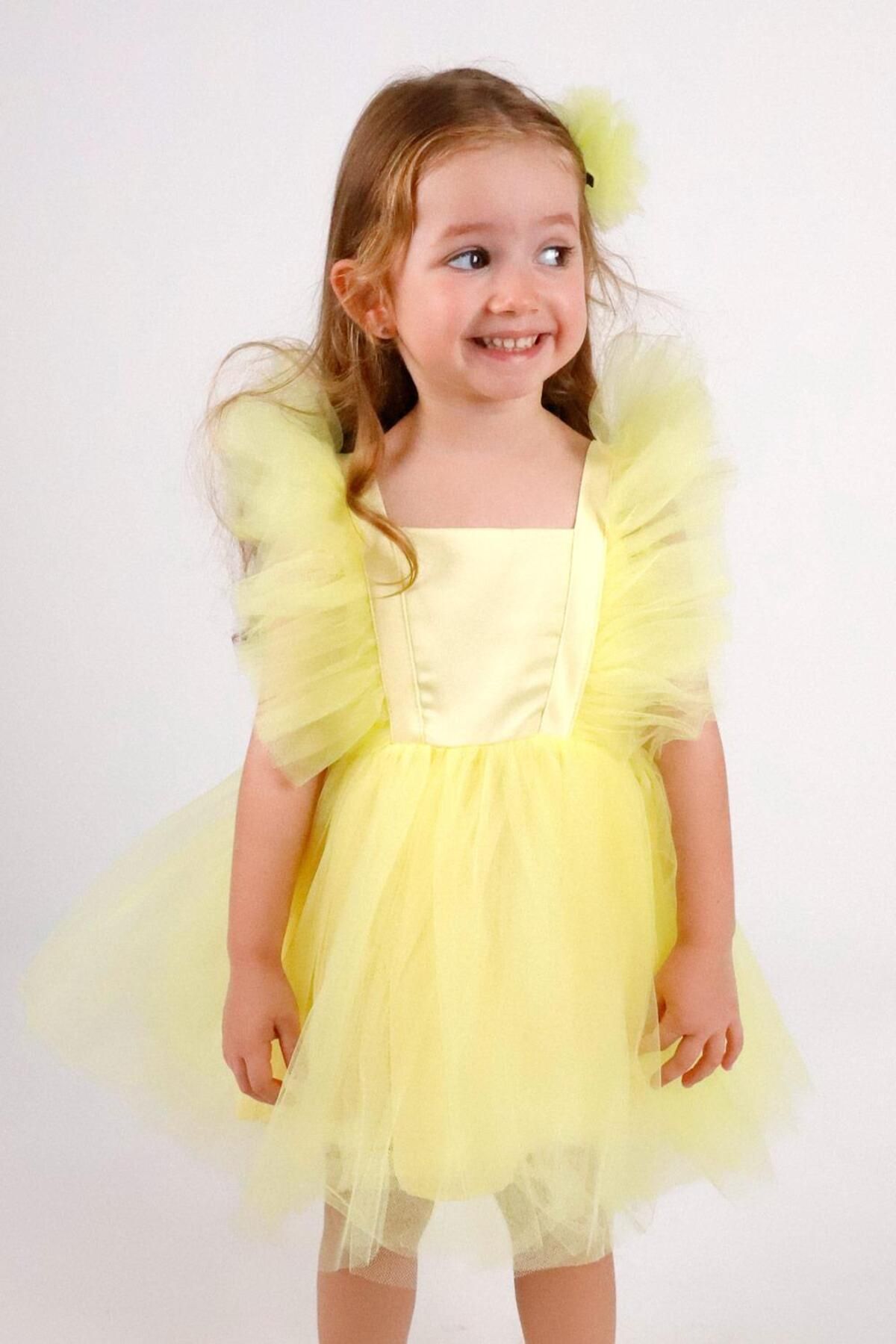 Le Mabelle Sarı Omuzları Tüllü Kız Çocuk Elbise - Caroline