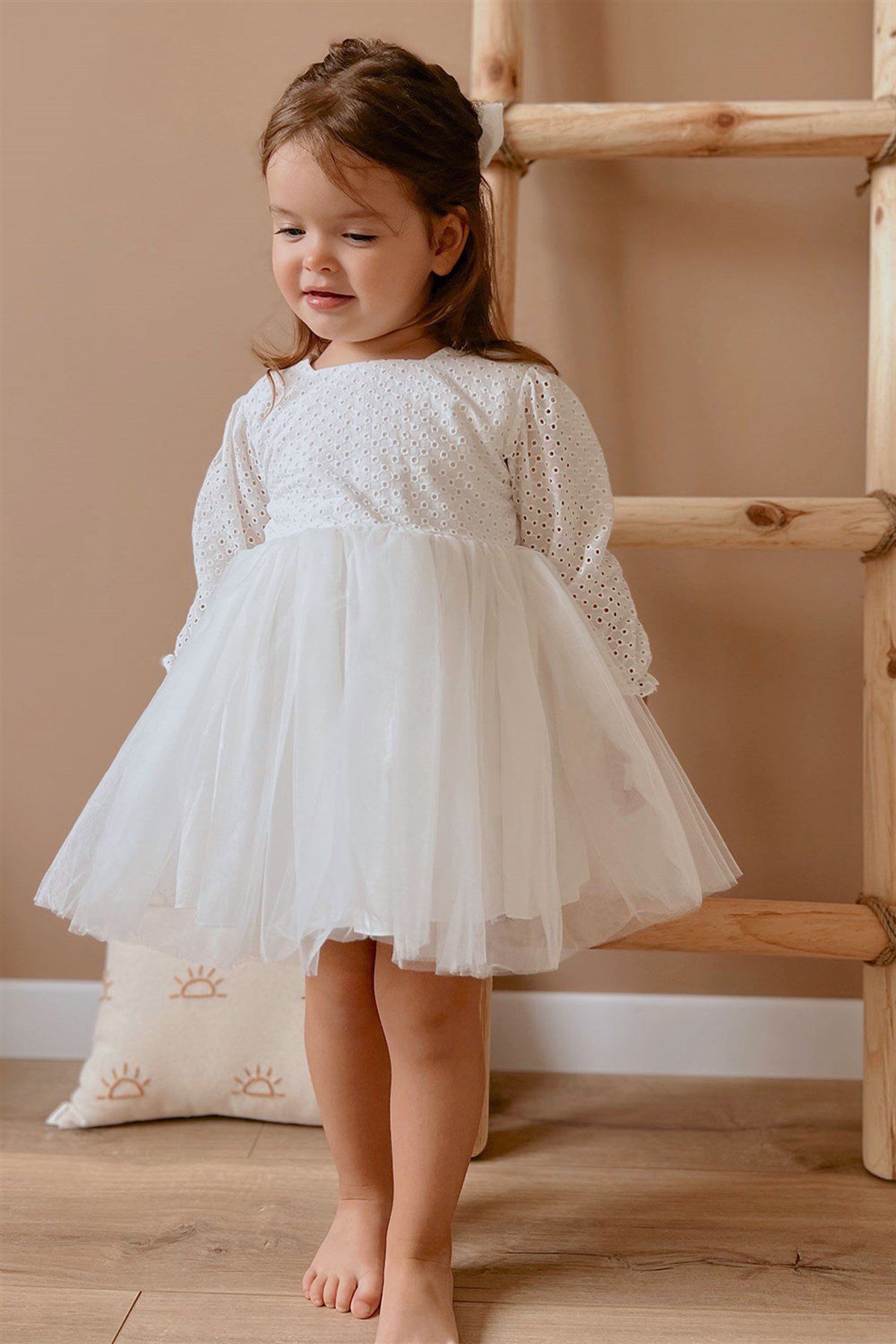 Le Mabelle Beyaz Fisto Bluzlu Tül Etekli Kız Çocuk Elbise - Melissa