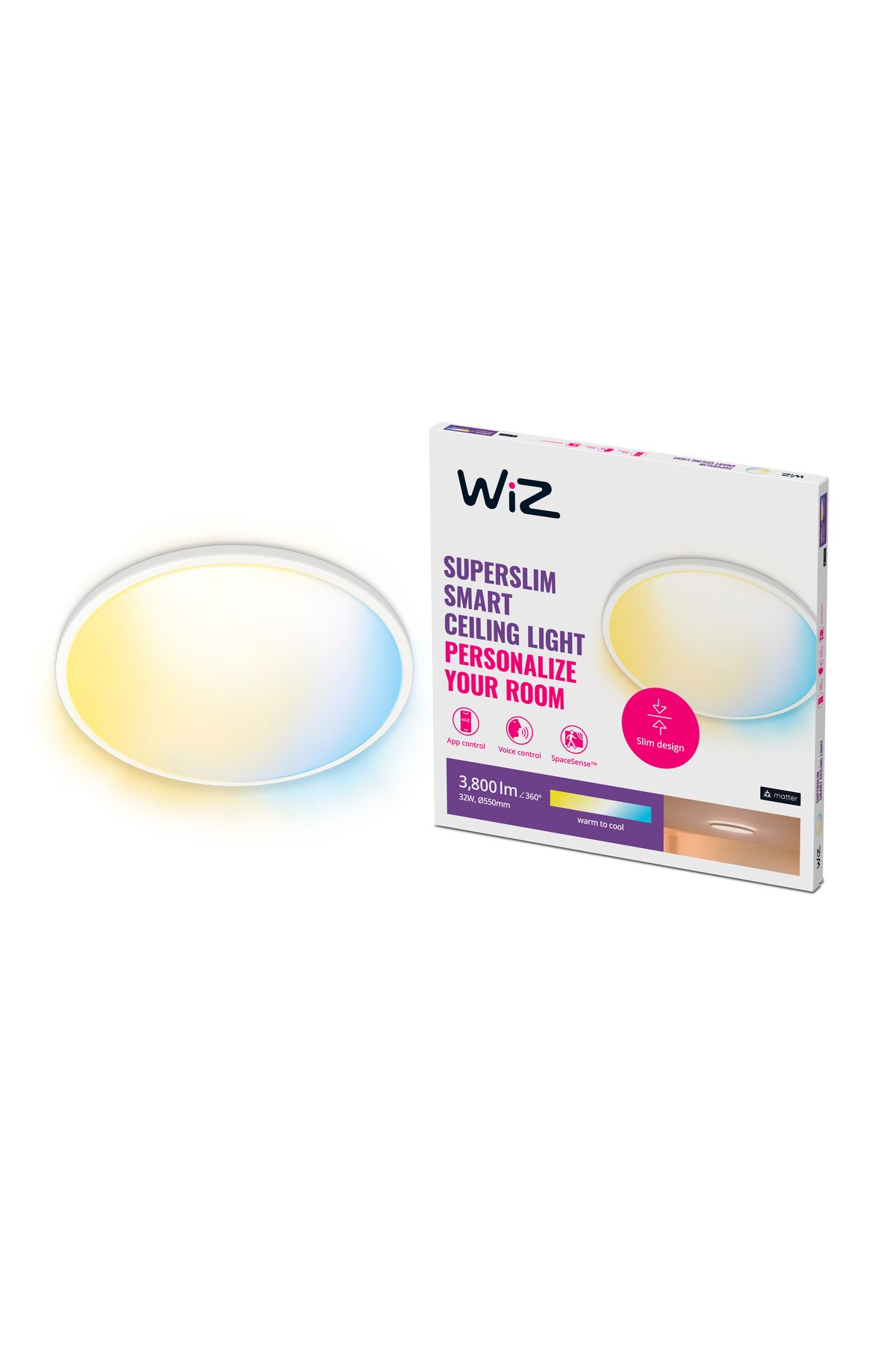 Wiz Superslim Akıllı Tavan Lambası - Sarı-Beyaz Ambiyans
