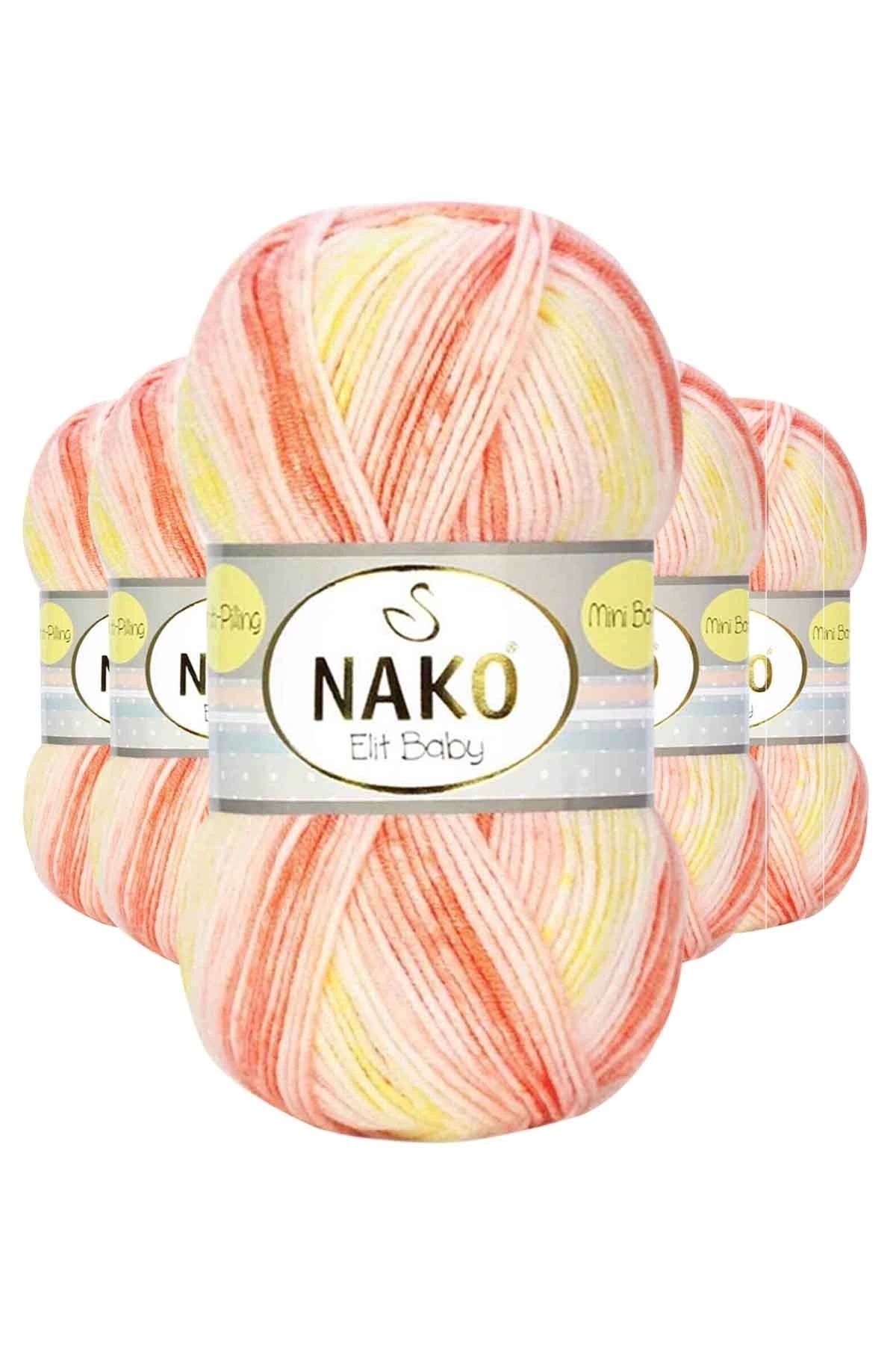 Nako 5 Adet Mini Batik Bebe El Örgü İpi Turuncu Sarı 32430