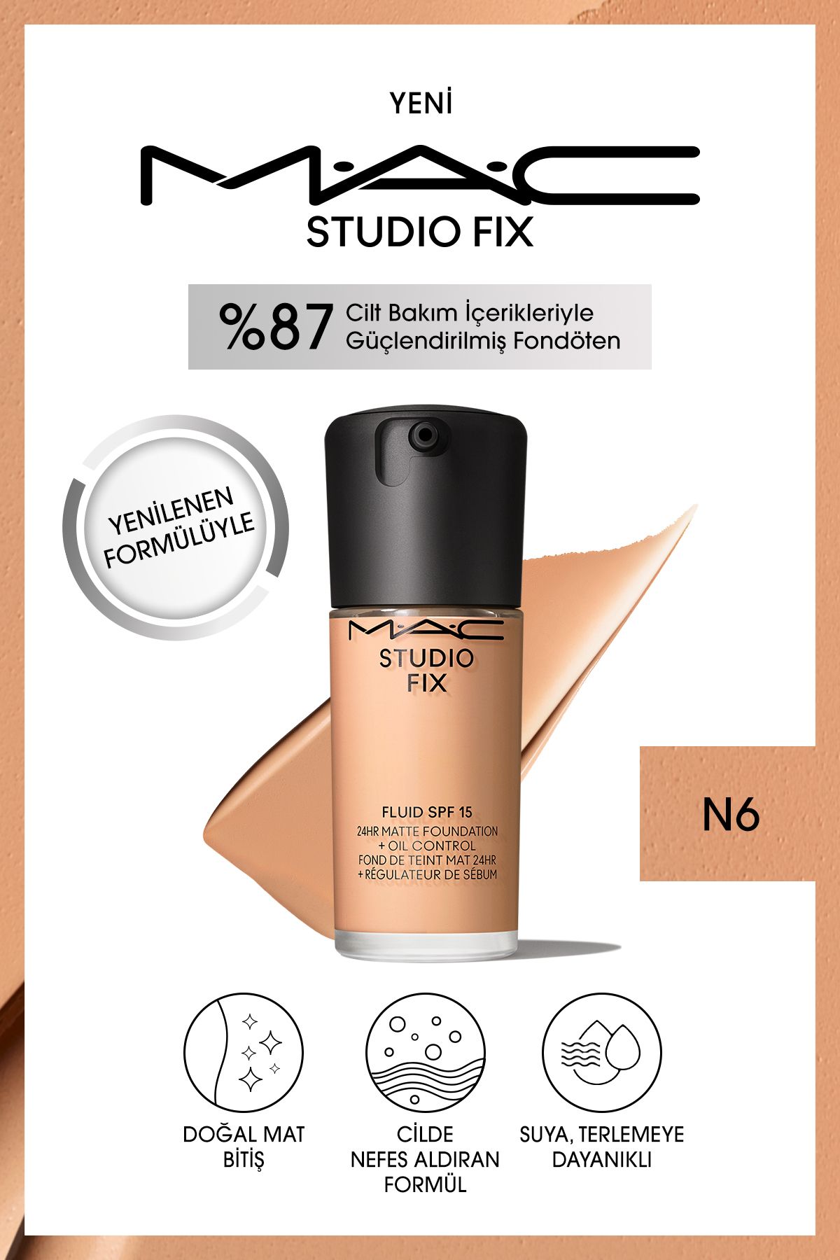 Mac STUDIO FIX FLUID SPF 15 MAT FONDÖTEN-N 6 30 ml