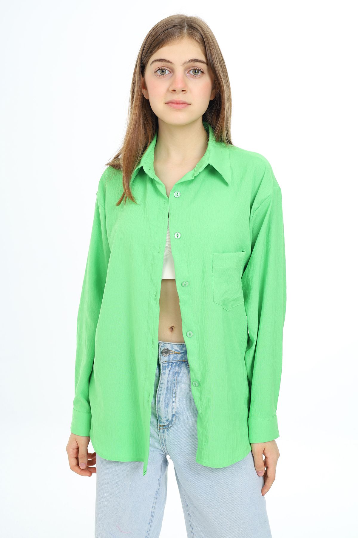 Cansın Mini Yeşil Kız Çocuk Gömlek 17970