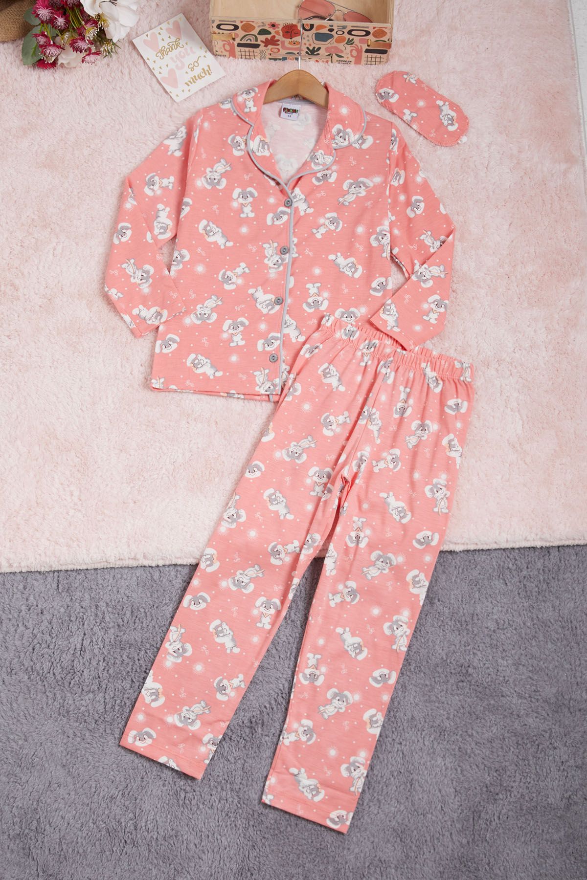 Cansın Mini Sevimli Tavşan Desenli Kız Çocuk Pijama Takımı 16330