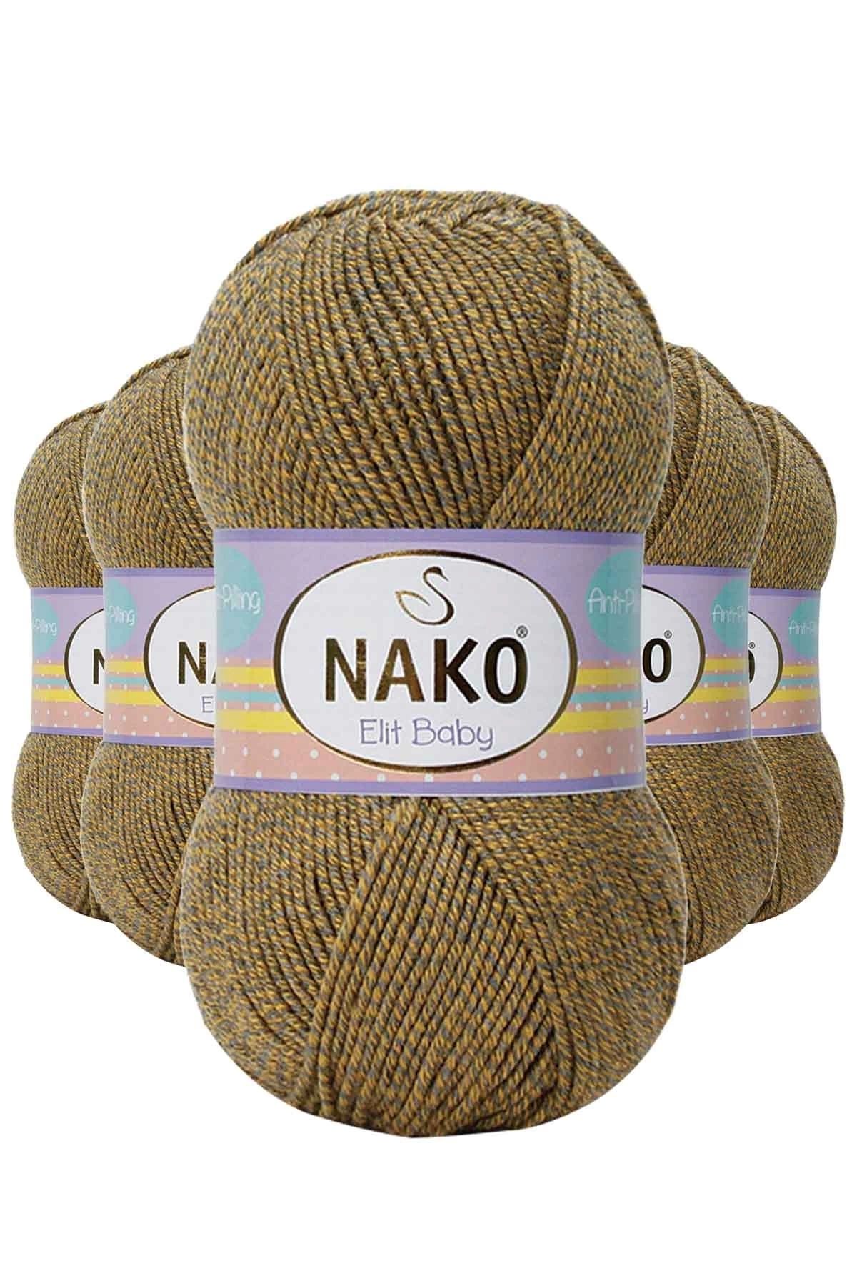 Nako 5 Adet Elite Baby El Örgü Ipi Tüylenmeyen Bebek Yünü Sarı Gri 21354