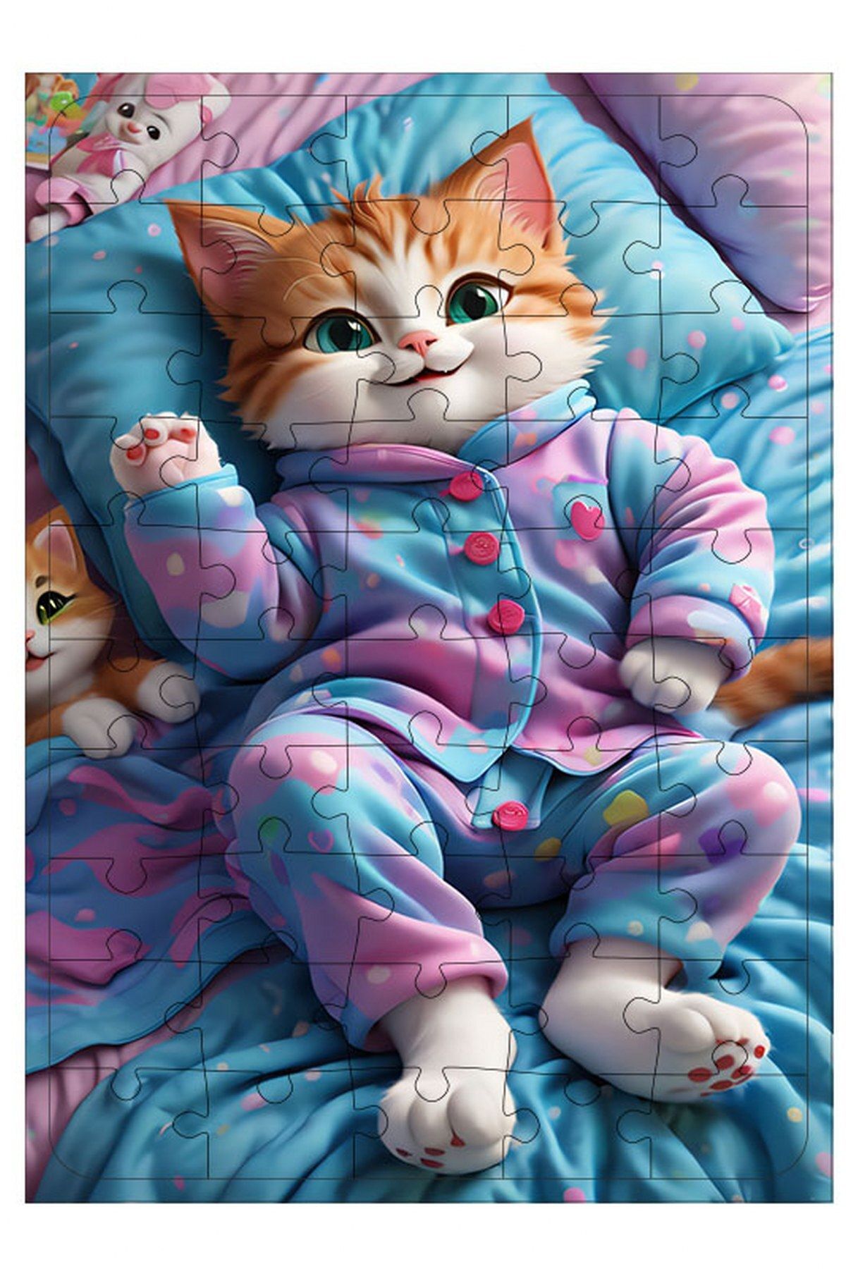 ekart Tablomega Ahşap Mdf Puzzle Yapboz Pijamalı Uykuya Hazır Sarı Kedi 50 Parça 35*50 cm
