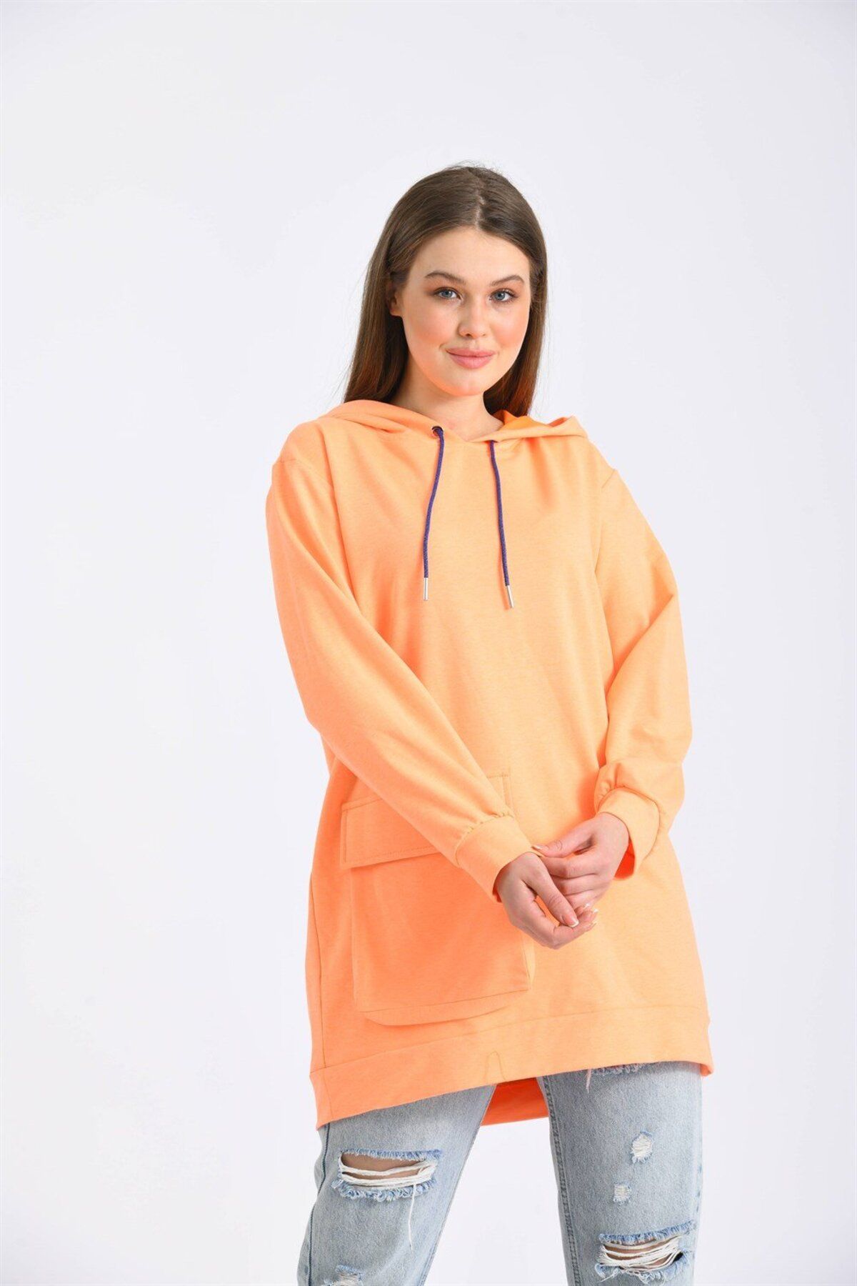 FTZ WOMEN Kadın Iki Ip Kapşonlu Sweatshirt Orange 21-8827
