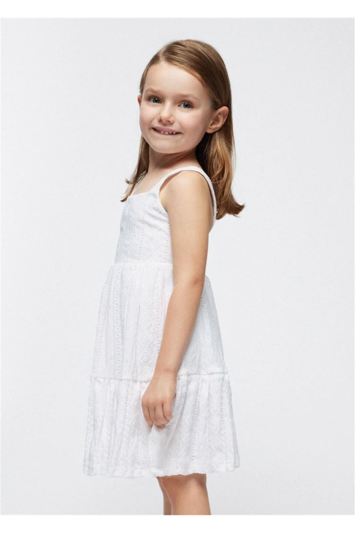 Mayoral Kız Çocuk Delikli Elbise Beyaz 3950