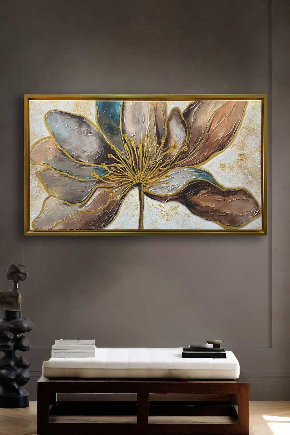 Voovart Gold Çerçeveli Akrilik Boya Dokulu Cennet Çiçeği Kanvas Tablo ( 120x70cm ) ART1074
