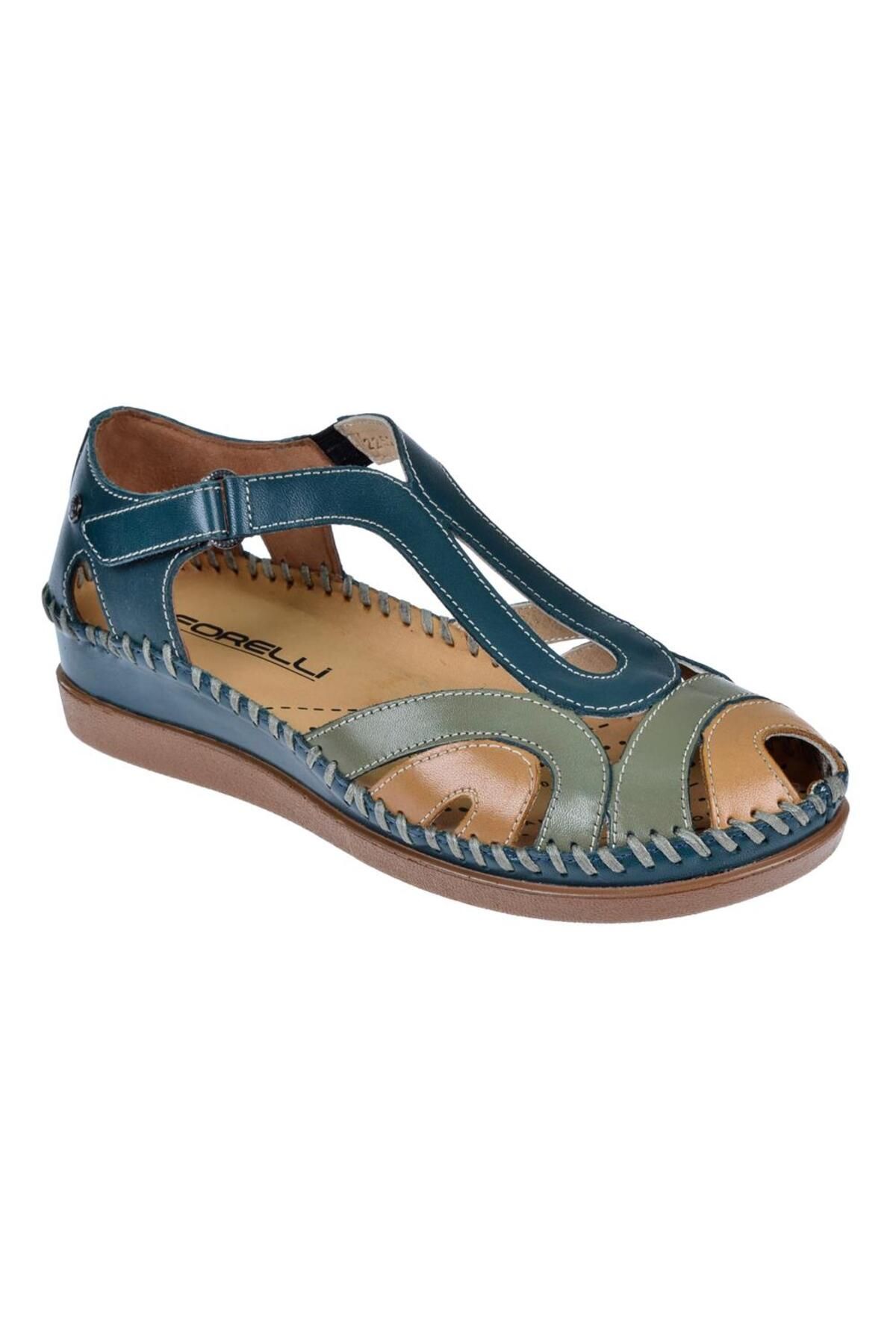 Forelli Hakiki Deri Comfort Kadın Sandalet FOR-22521   KOT MAVİ