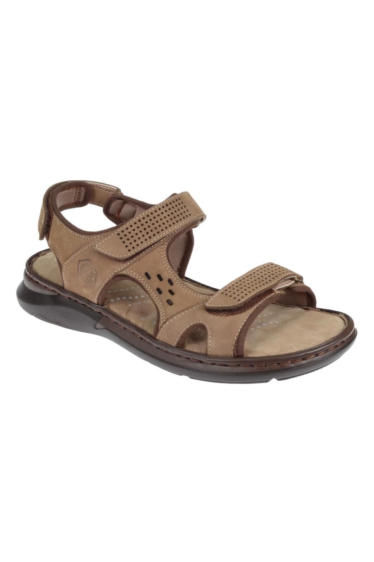Forelli Hakiki Deri Comfort Cırtlı Erkek Sandalet For-40526 Kum Nubuk