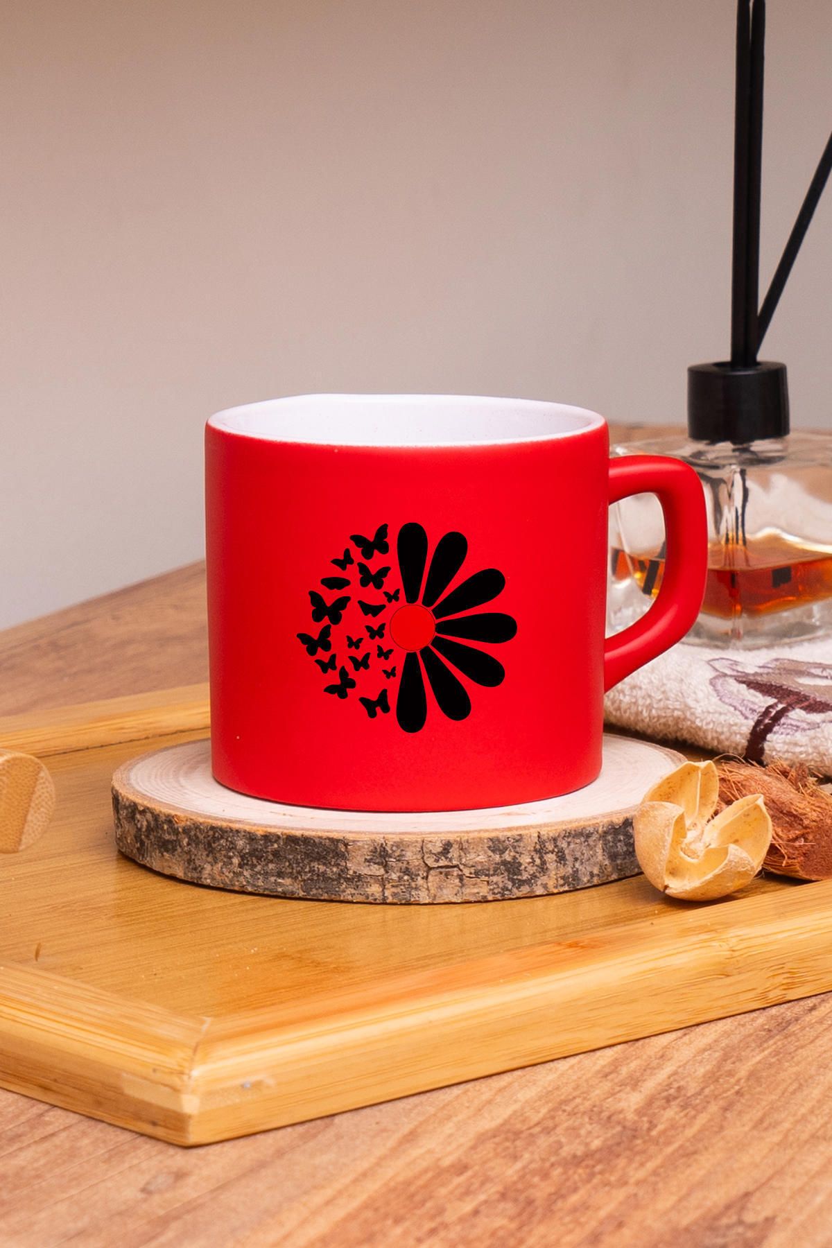 Seraclass Papatya Tasarım Kırmızı Renkli Çay & Nescafe Fincanı