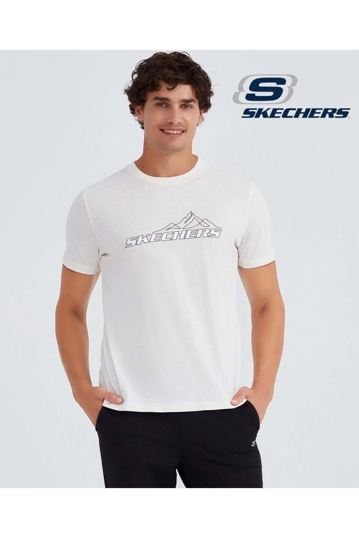 Skechers M Graphic Tee Crew Neck T-shirt S232436-001 Erkek Tişört Beyaz