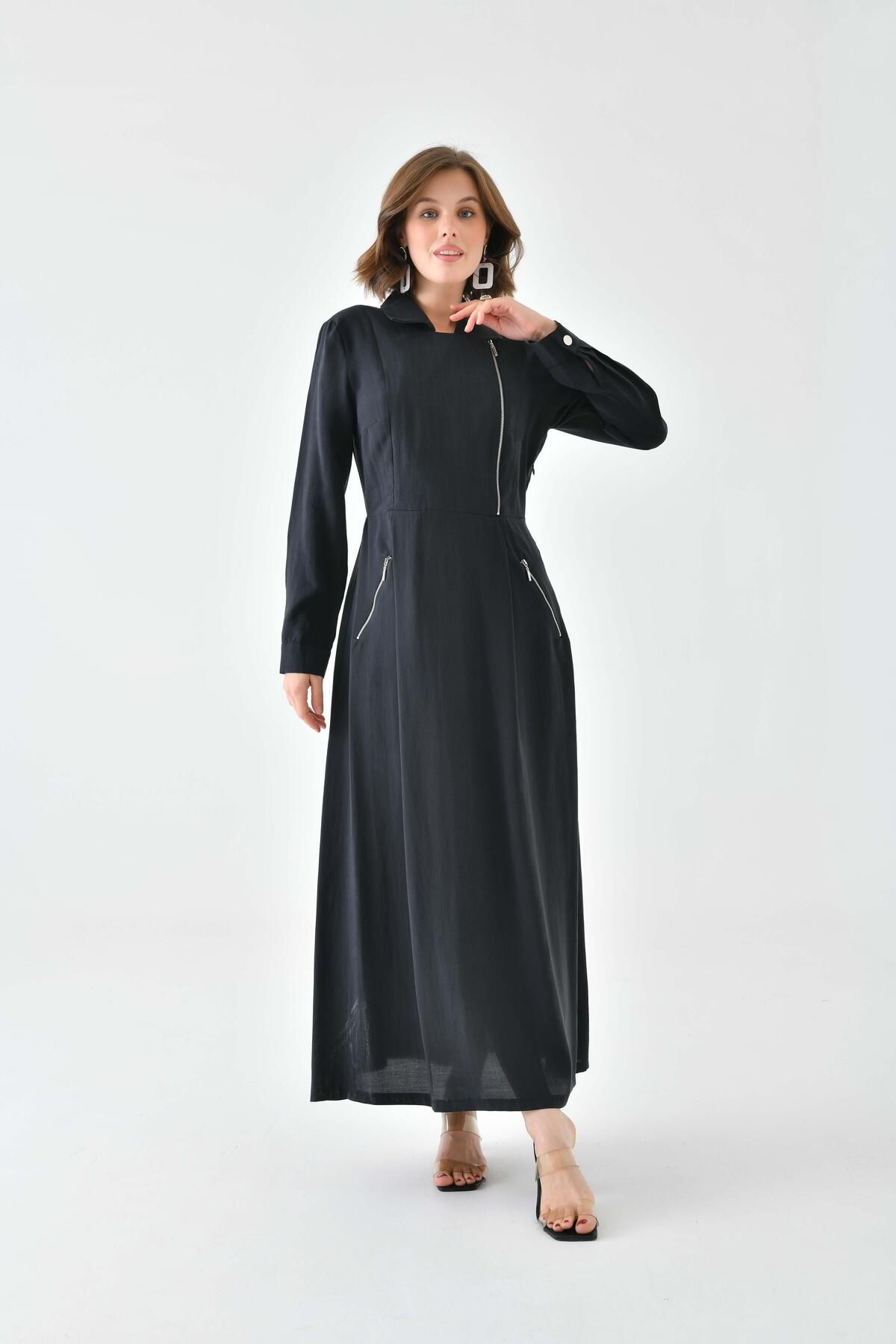 FTZ WOMEN Kadın Modal Fermuarlı Elbise Siyah 30719