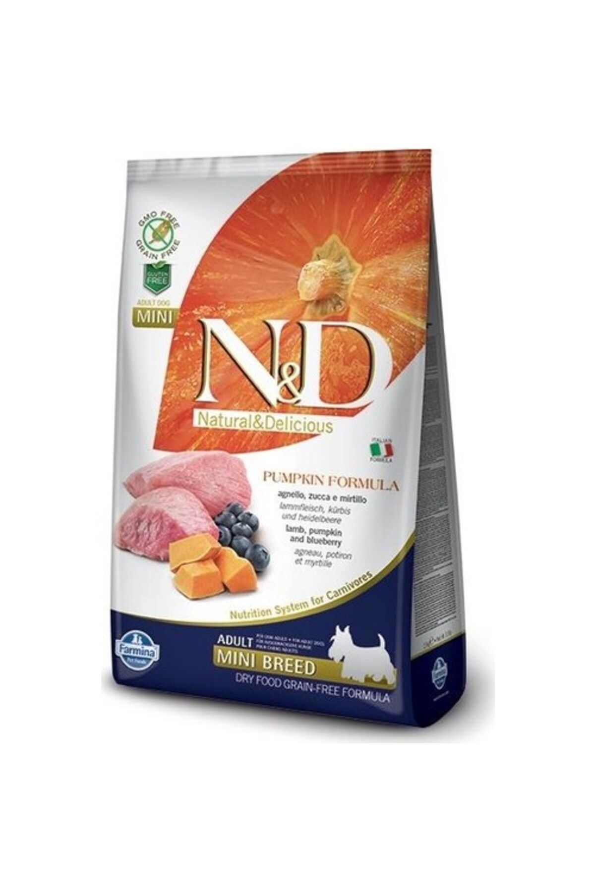 N & D Pumpkin Tahılsız Kuzulu Ve Yaban Mersinli Mini Irk Yetişkin Köpek Kuru Maması 2.5 Kg