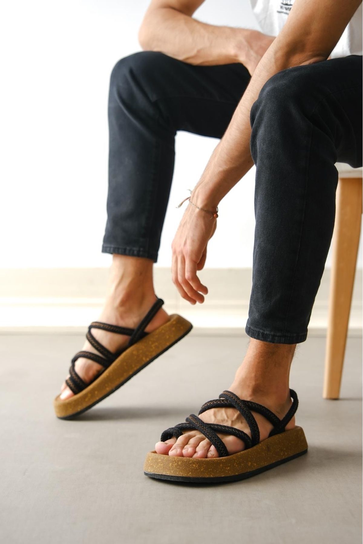 Lisinya Lisinya946 Erkek Bodrum İp Halat Siyah Günlük Sandalet
