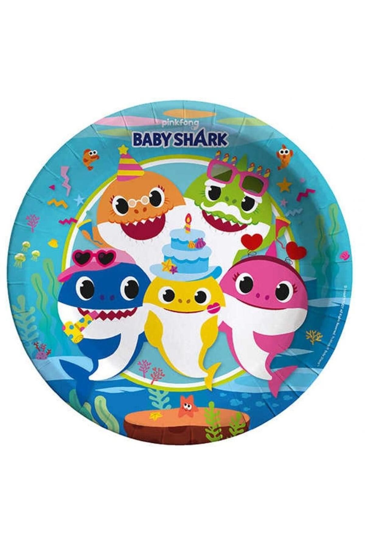 BalonEvi Doğum Günü Süs Tabak Baby Shark 8 Li