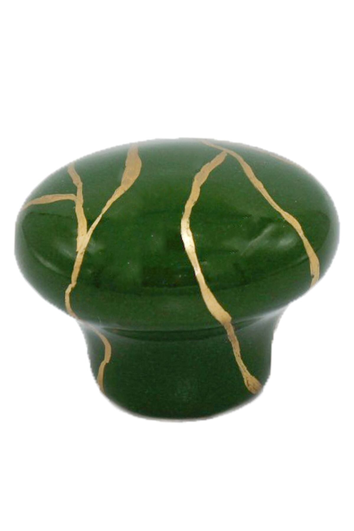 Porcellana Perla El Işçiliği// Porselen Kulp Dolap Çekmece Mobilya Mutfak Kulbu - Inci Düğme-yeşil-altın - Stk1229