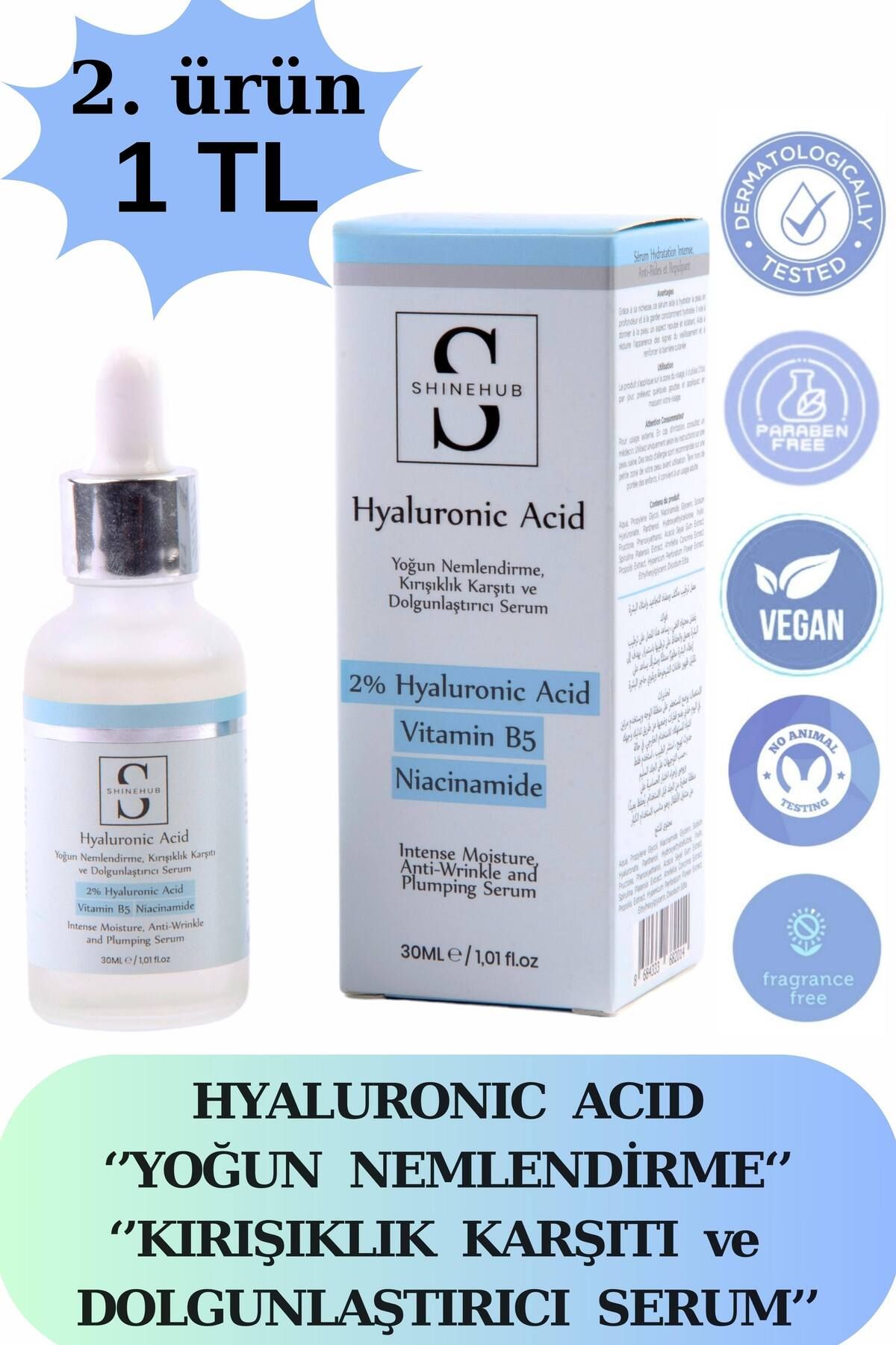 SHINEHUB Hyaluronik Asit Serum - Yoğun Nemlendirme, Kırışıklık Karşıtı, Dolgunlaştırıcı Hyaluronic Acid B5