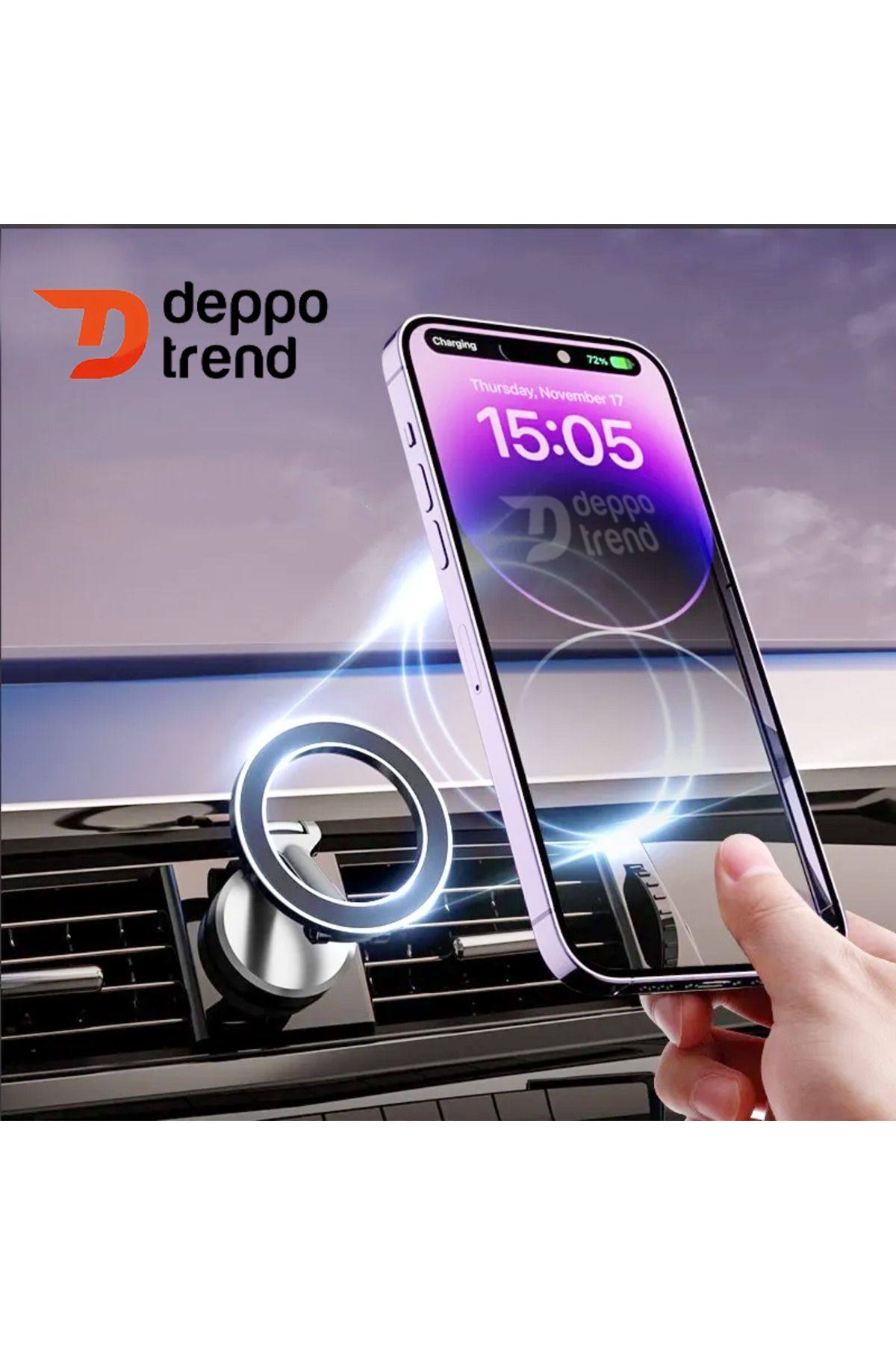 Deppo Trend iPhone 11-12-13-14-15-15 Plus-15 Pro Max Uyumlu Magsafe Manyetik Mıknatıslı Araç İçi Telefon Tutucu
