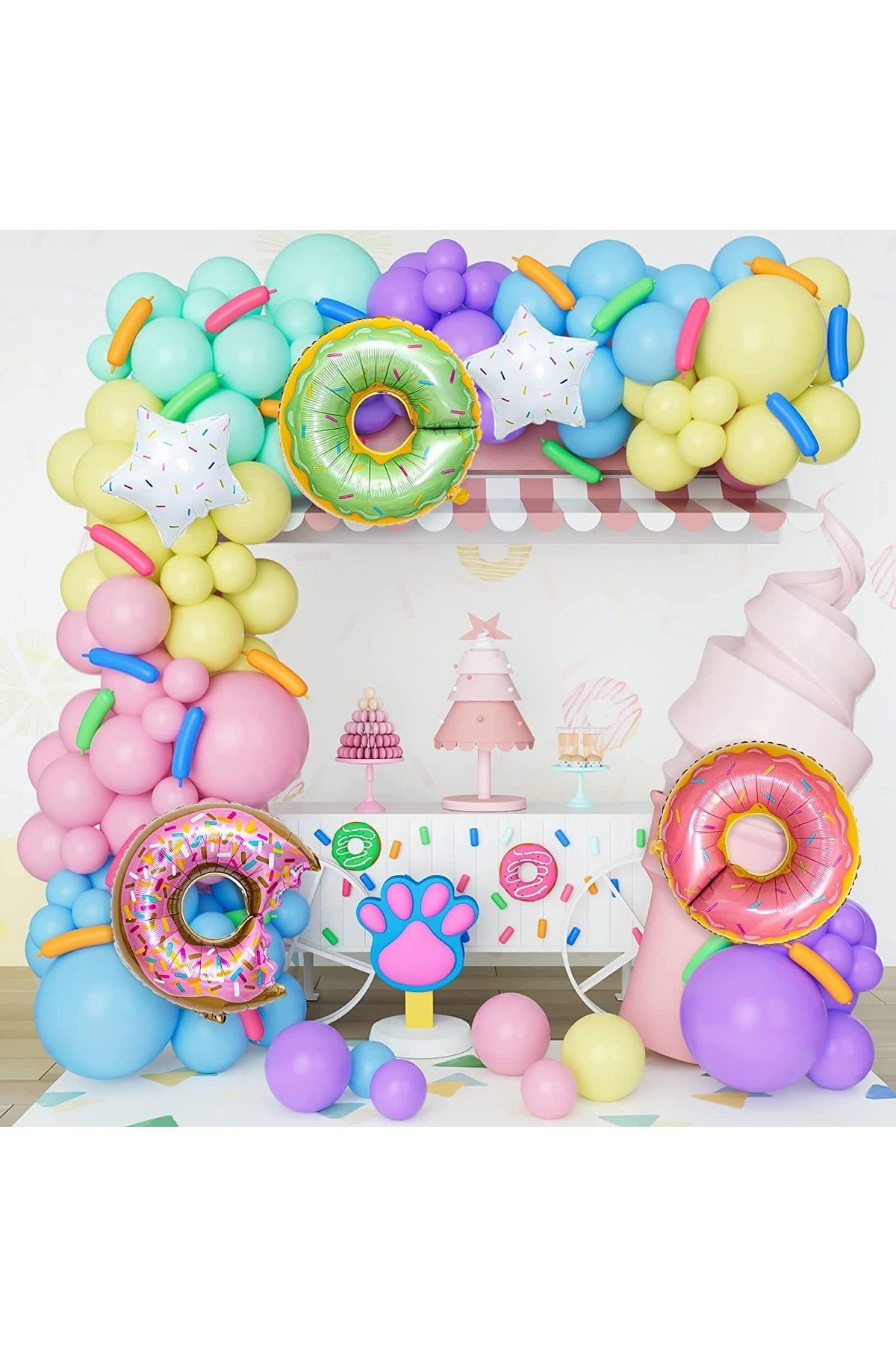 PartiMix Donut Konseptli Makaron Doğum Günü Parti Seti Malzemeleri Ve Balonları
