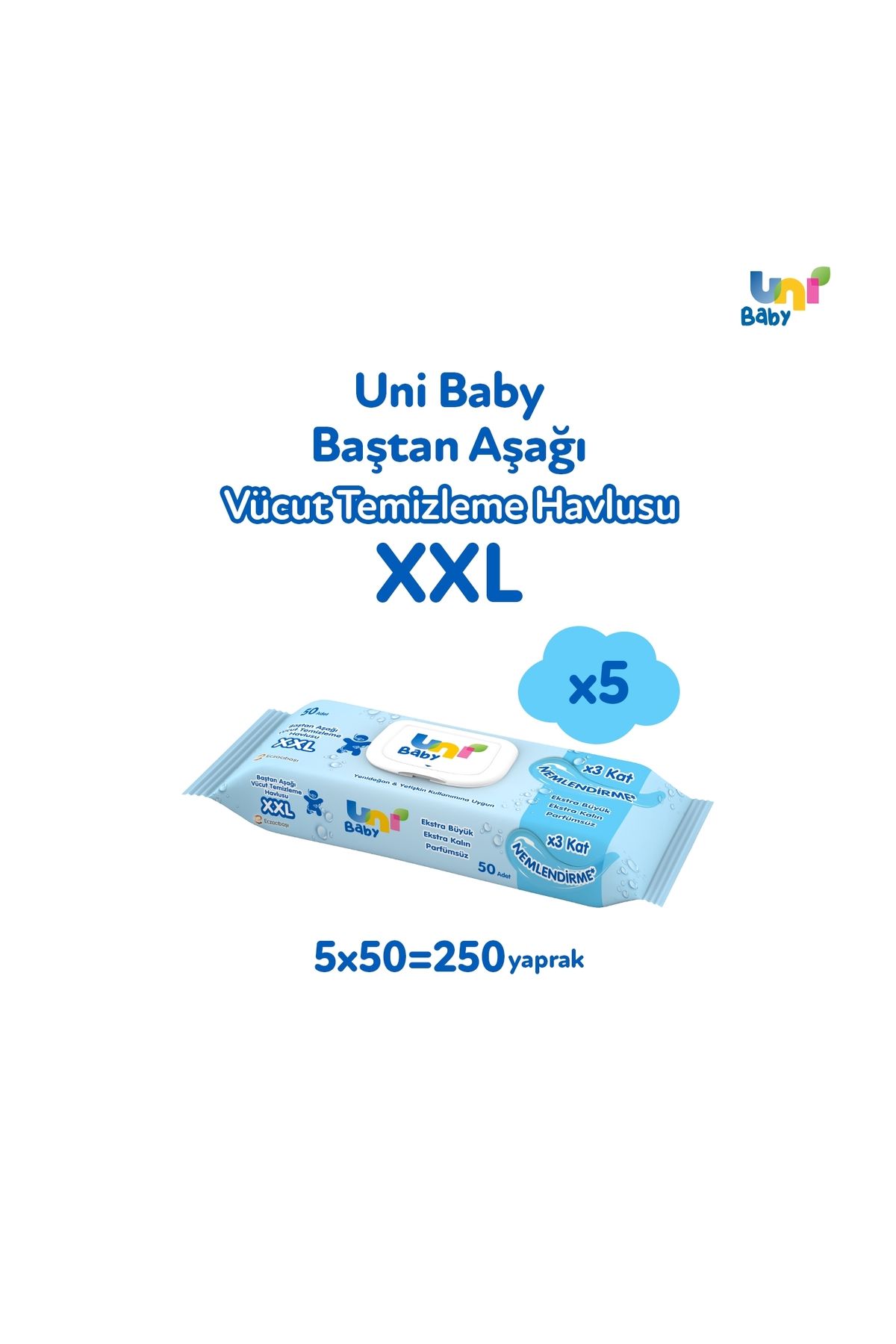 Uni Baby Vücut Temizleme Havlusu Xxl 5'li 250 Yaprak