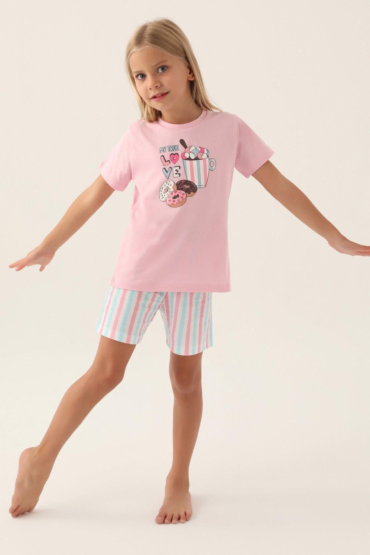 Arnetta Kız Çocuk Toz Pembe Şortlu Pijama Takımı 2887