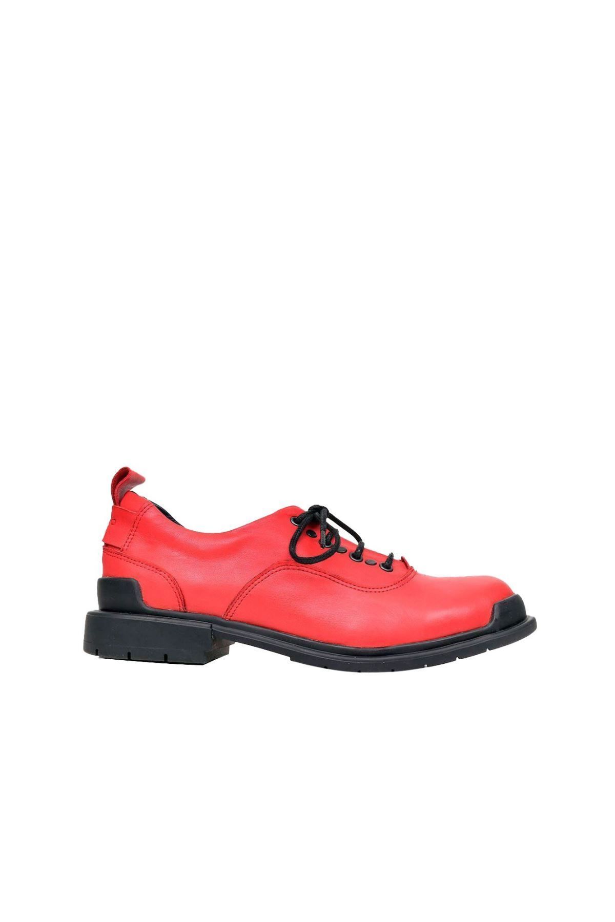 BUENO Shoes Kırmızı Deri Kadın Az Topuklu Ayakkabı