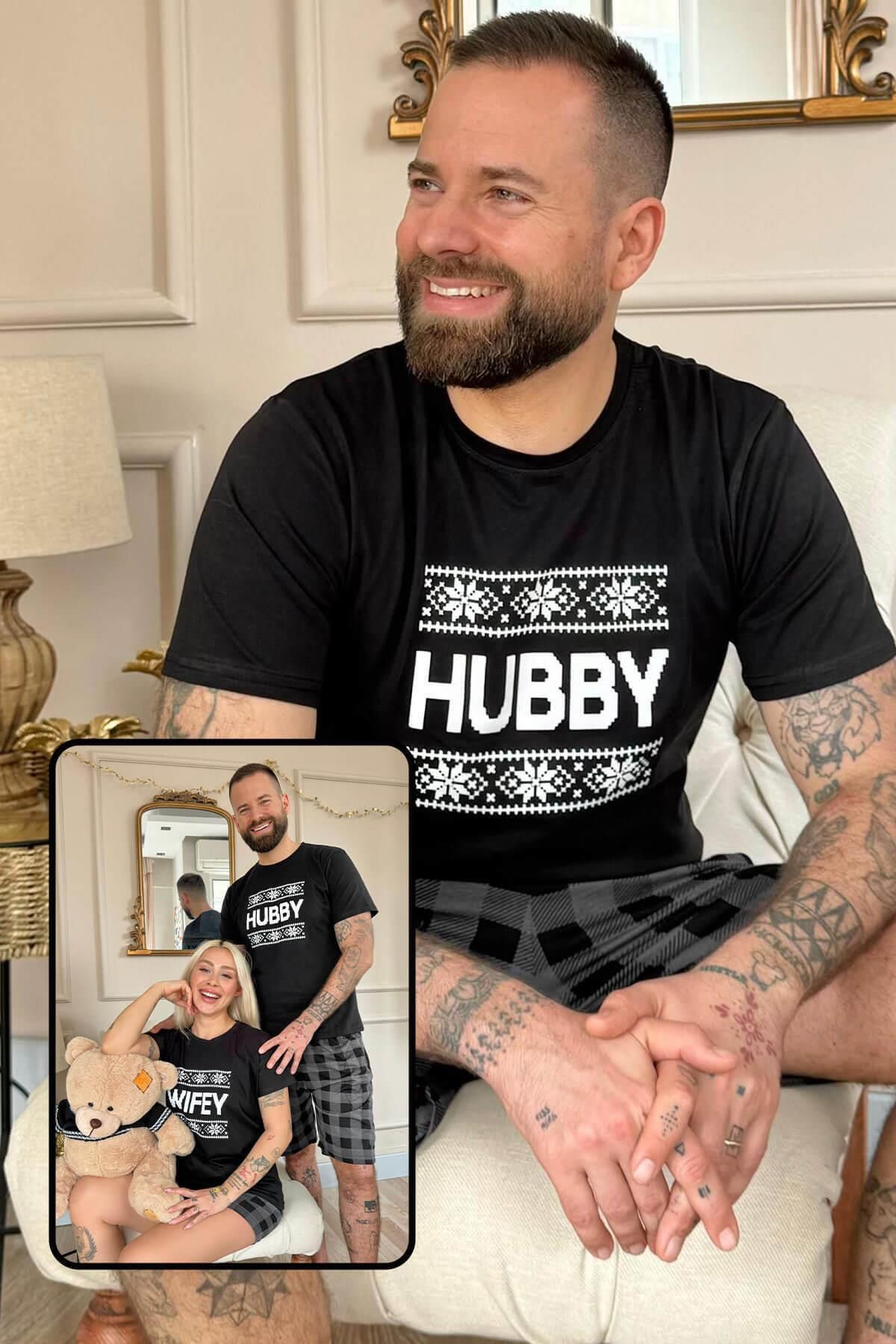 Pijamaevi Siyah Hubby Şortlu Sevgili Aile Pijaması - Erkek Takımı