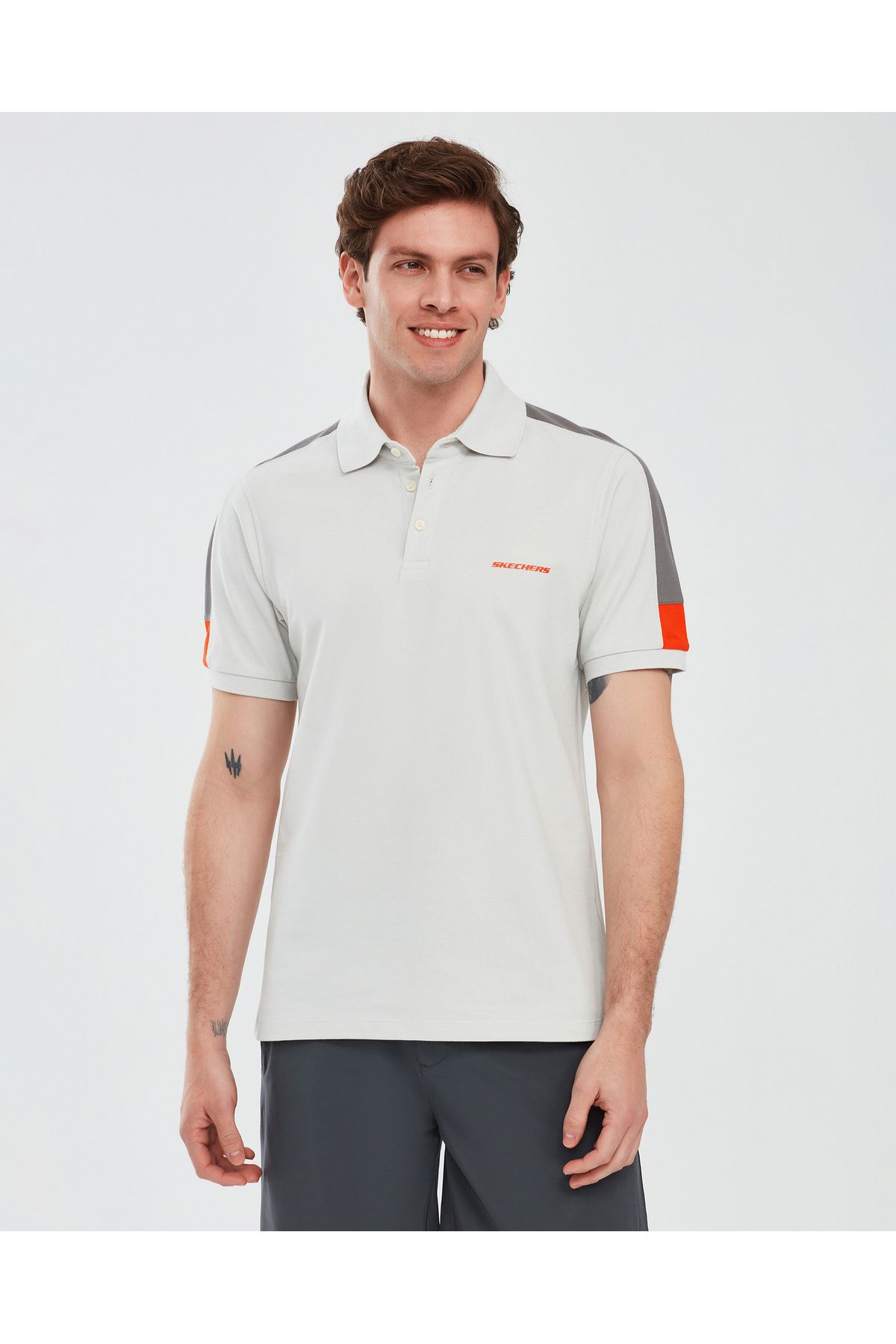 Skechers Polo Shirt M Short Sleeve Erkek Gri Polo Yaka Tshirt S221047-035