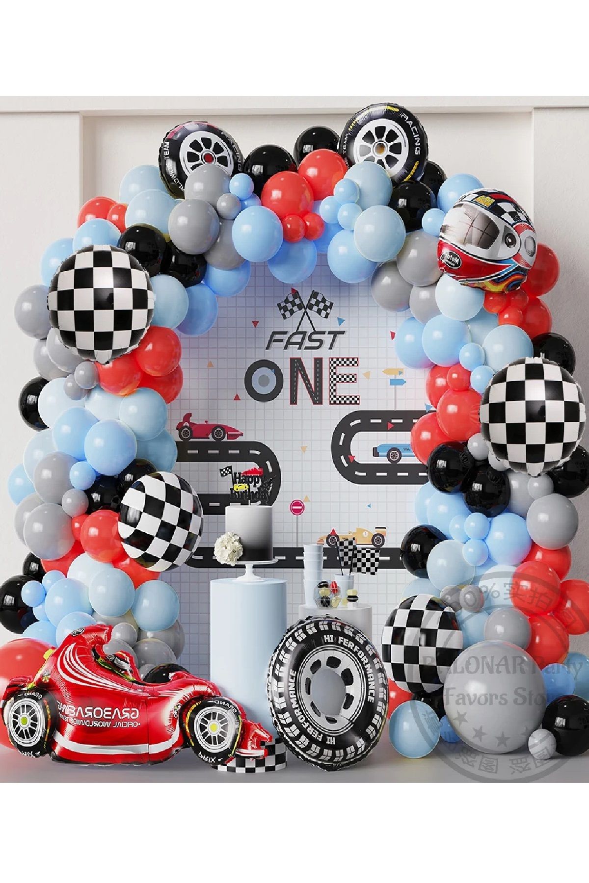 PartiMix Yarış Arabası Konsepti Yarışçı Temalı Doğum Günü Parti Seti Malzemeleri Ve Balonları