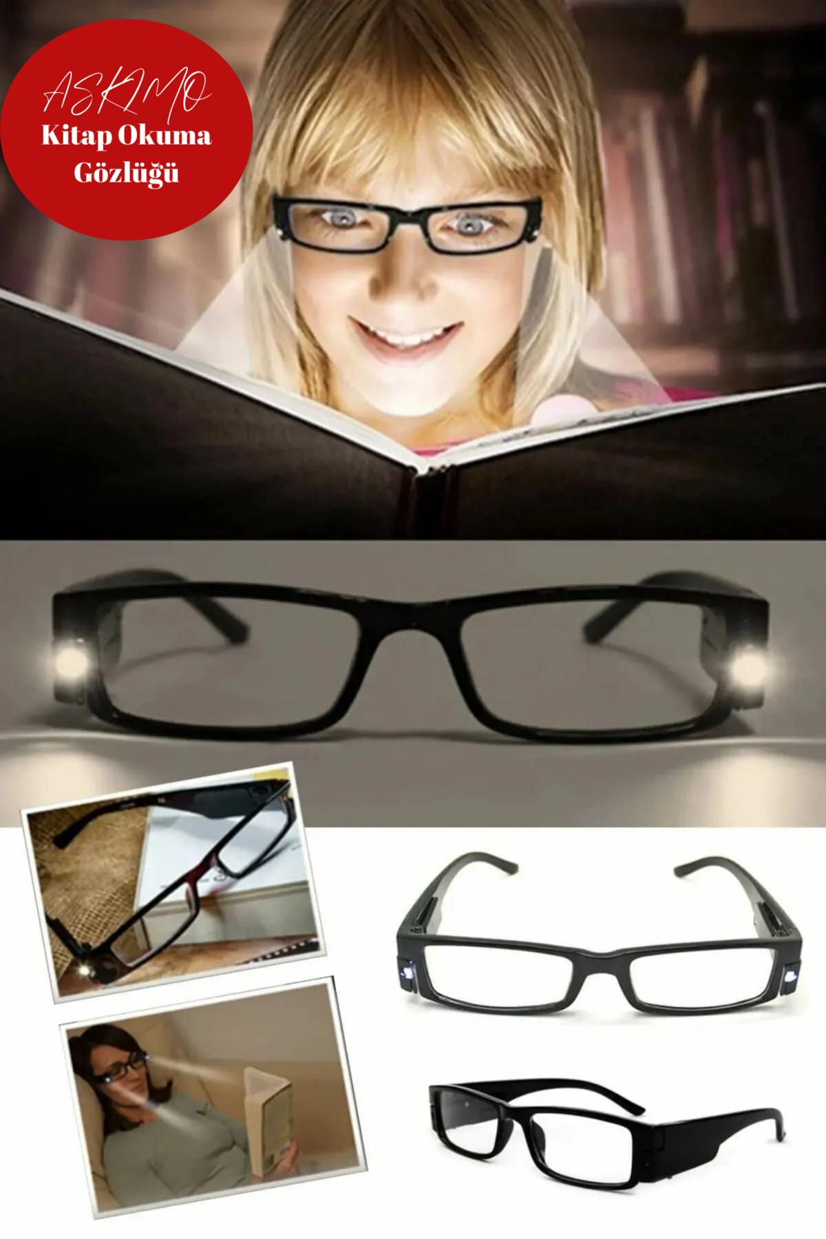 Askımo Kitap Okuma Gözlüğü Led Işıklı Kitap Okuma Gözlüğü Camsız