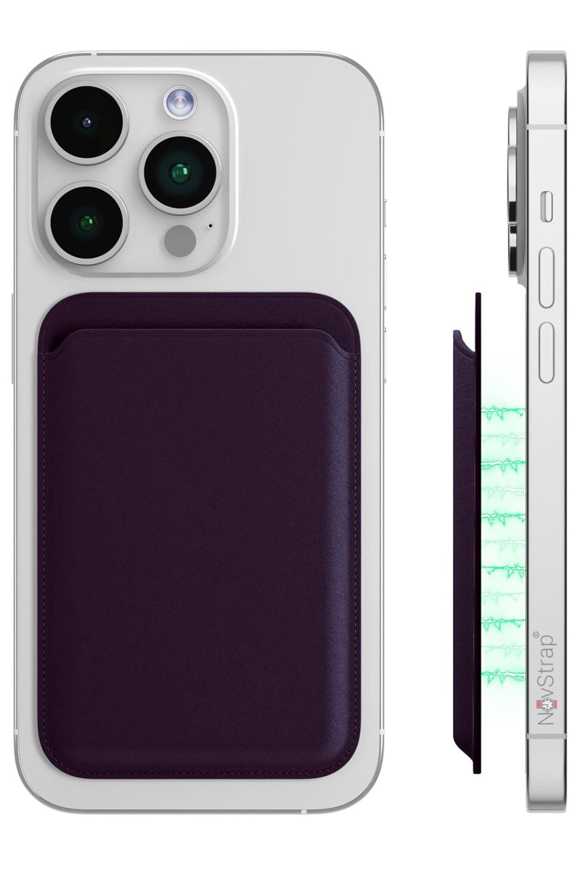 NovStrap iPhone 15 14 13 12 Magsafe ile Uyumlu Manyetik Suni Deri Kartlık Cüzdan Güçlü 6 Mıknatıslı