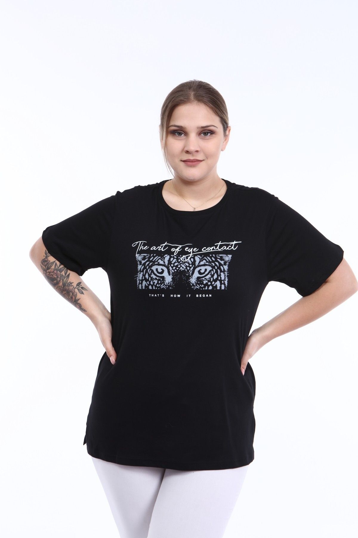 Piano Luce Pianoluce Kadın Büyük Beden Baskılı Yarım Kol T-shirt Siyah Plwm21ts002