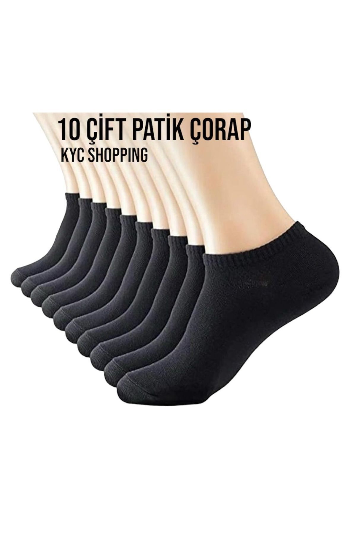 Kyc Shopping Unisex 10 Çift Siyah Premium Pamuklu Kısa Patik Çorap