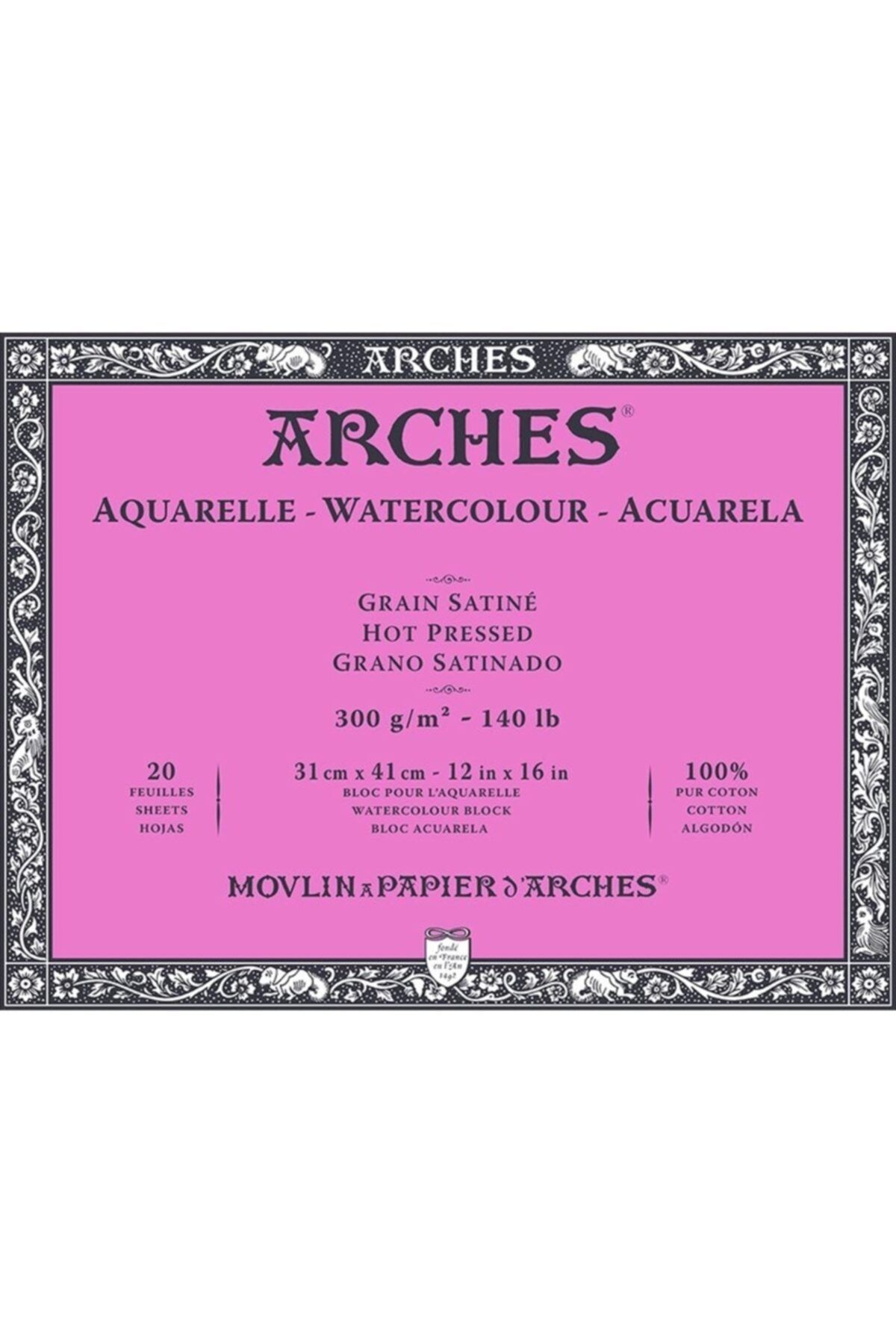 Arches Sulu Boya Blok Defter Hot Pressed 300g 20 Yaprak 31x41